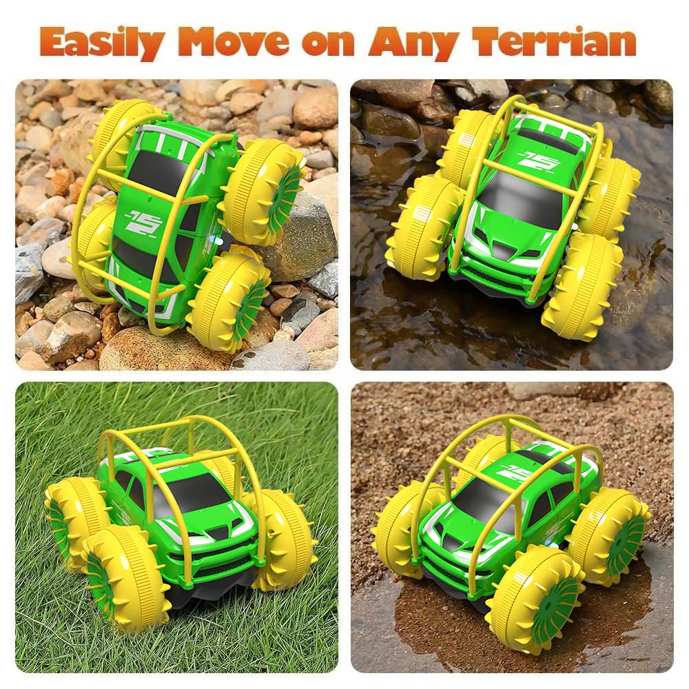 Fast Direct Charging Remote Control Cars for Kids, Amphibious Rc Cars with LED Lights 360° Rotation Stunts Cars 2.4Ghz 15km/h 4WD All Terrain RC Trucks for Boys Girls Aged 3+