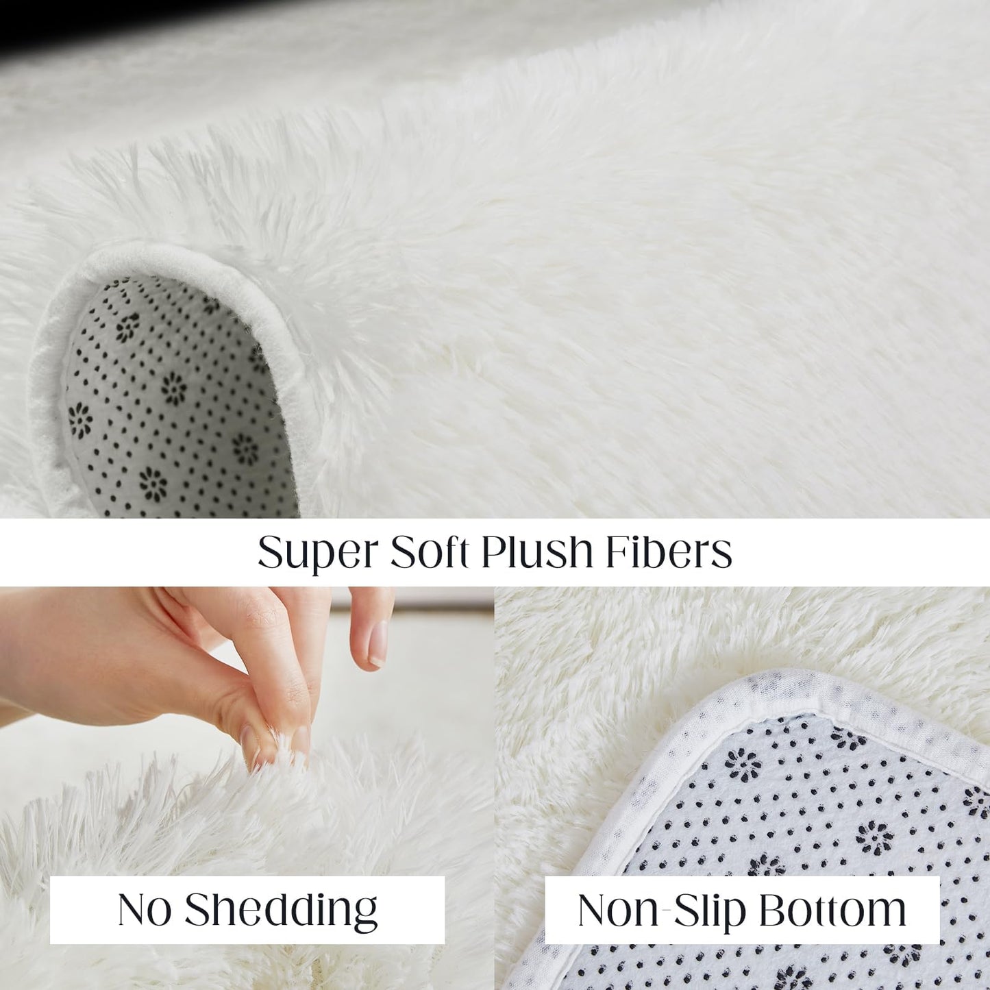 6x9 Large Area Rugs for Living Room Bedroom, Soft Fluffy Shaggy Rug, Indoor Washable Floor Carpet for Kids Girls and Boys, Dorms, Nursery Rooms, Home Decor Aesthetic, Solid White
