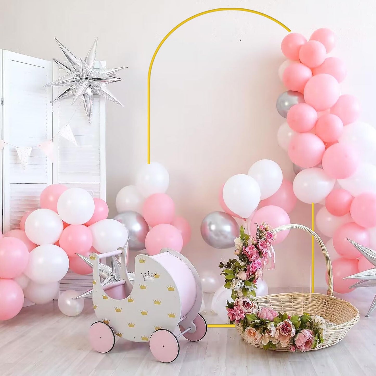 FANPROMS Gold Wedding Arch Stands 7.2FT Metal Balloon Arch Stand Balloon Arches Backdrop Stand Set for Birthday Party Metal Arched Backdrop Covers for Bridal Shower Decor
