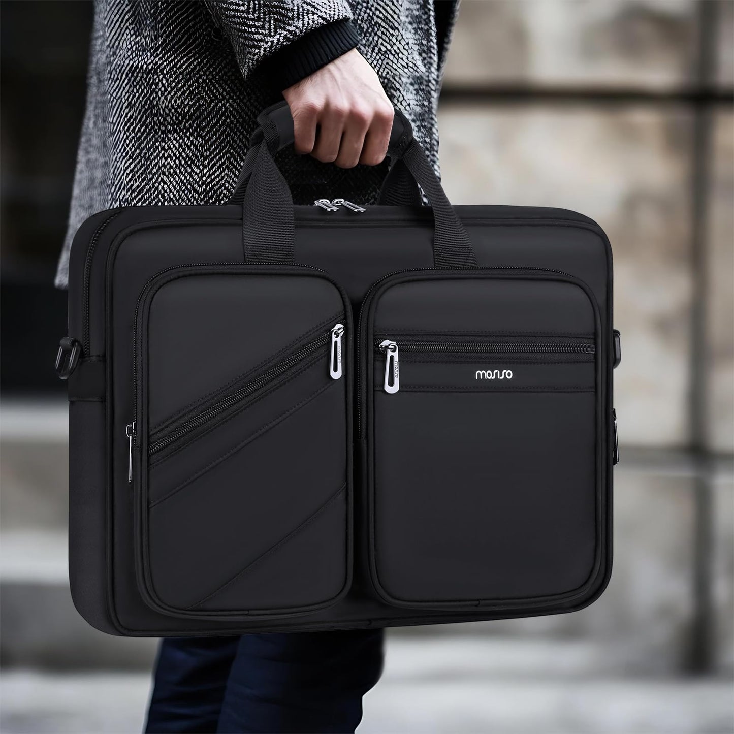 MOSISO Laptop Bag for Men 15.6 inch, 15-16 inch Computer Bags Compatible with MacBook Pro 16 inch/Air 15 inch, HP Dell Lenovo Acer Asus Notebook, Laptop Briefcase Messenger Bags with 4 Pockets, Black
