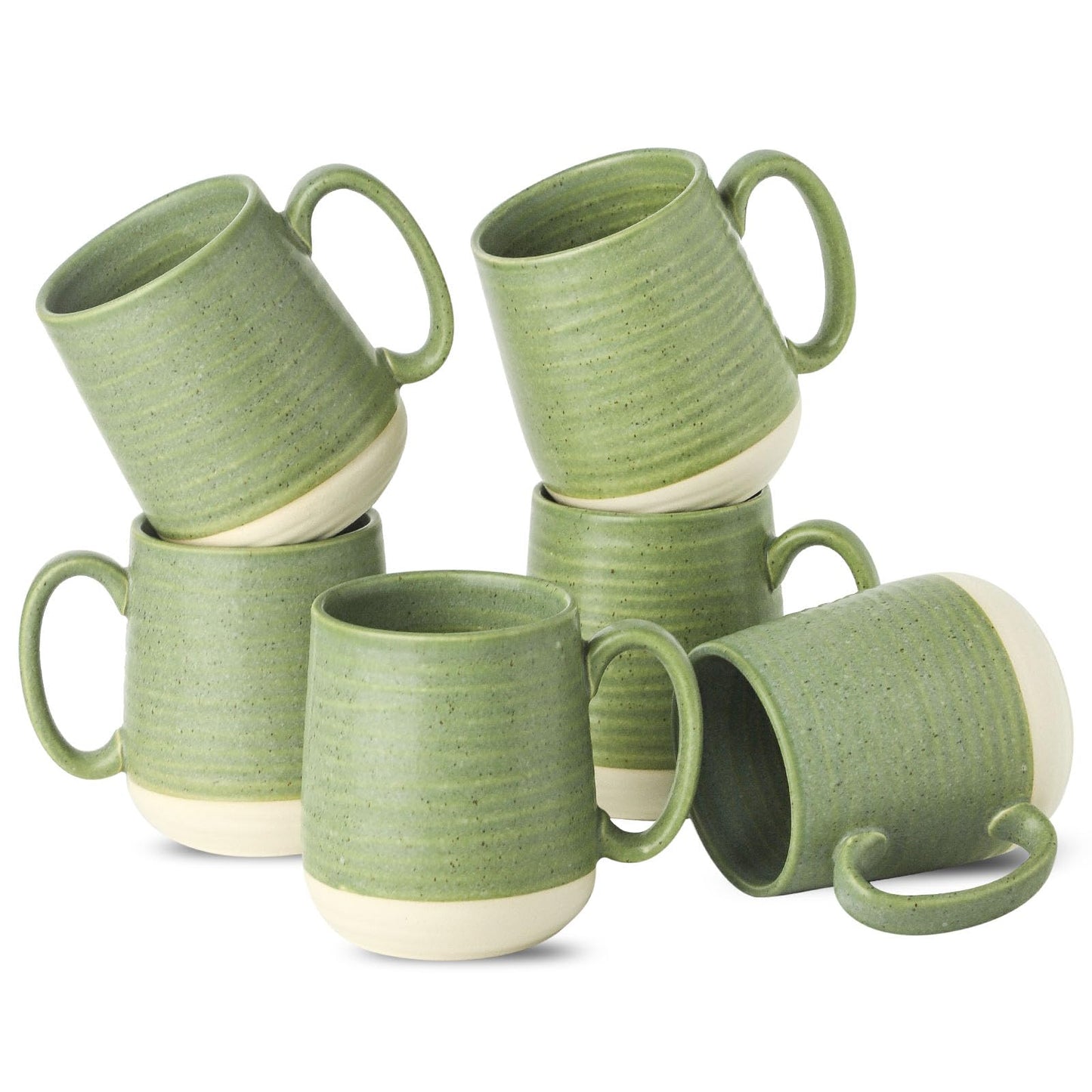 Hasense Stoneware Coffee Mugs Set of 6, 15 Oz Large Coffee Cups with Handle, Tea Mugs for Men and Women, Modern Coffee Mug for Cappuccino, Milk, Cocoa, Microwave & Dishwasher Safe, Green