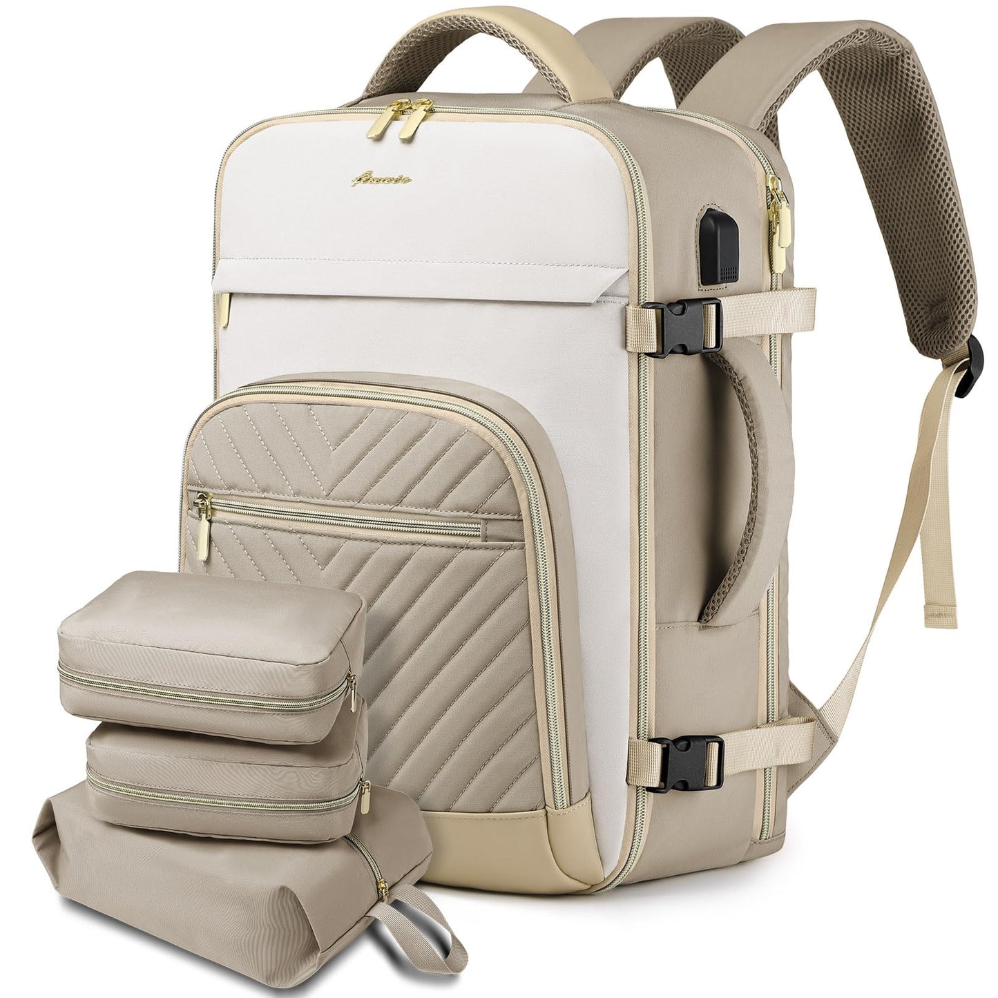 Large Carry On Travel Backpack: Flight Approved 40L Waterproof Personal Item Daypack for Women Weekender Bag fit 17inch Laptop Luggage Backpack Traveling Business with USB Port and 3 Packing Cubes