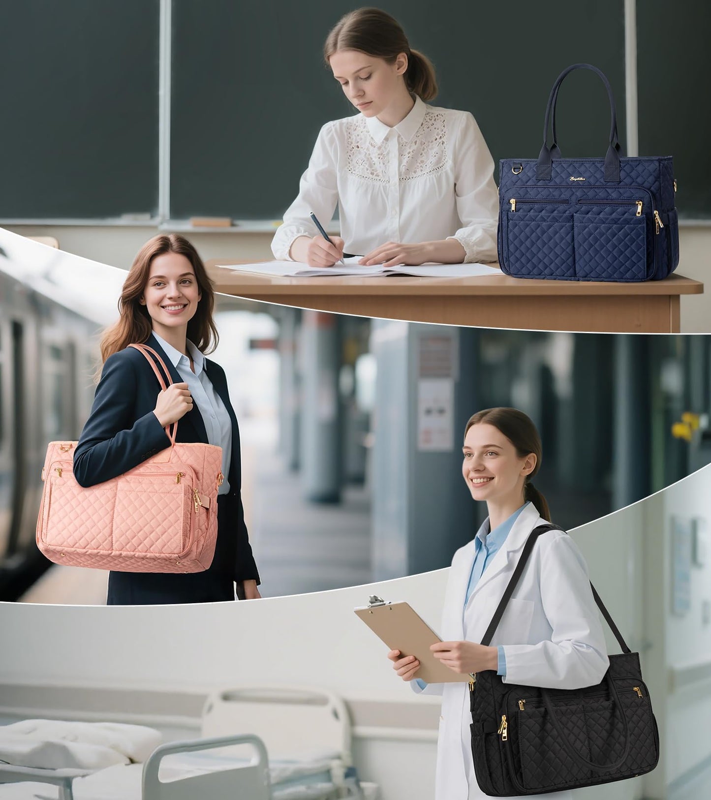 Teacher Tote Bag for Women, 15.6 inch Laptop Work Tote Bag Nurse Bag With Large Cup Holder & Insulated Pocket Professional Computer Handbag Laptop Briefcase for Office, College, Nursing, Travel, Gifts