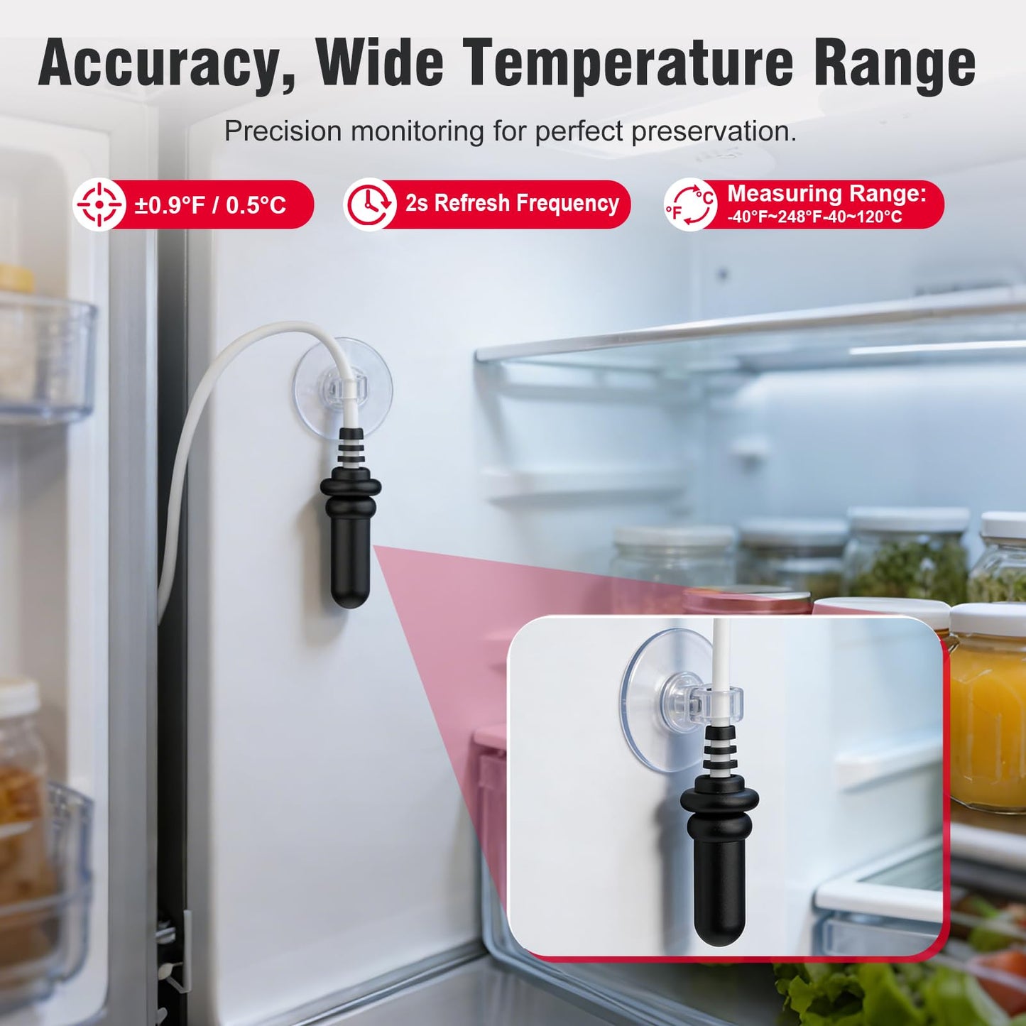 DAYTECH Fridge Thermometer WiFi Smart Freezer Thermometer with Room Temperature and Hygrometer Monitor, App Alerts and Clear Digital Display, for Home/Restaurant/Office, No Hub Required, 1PC