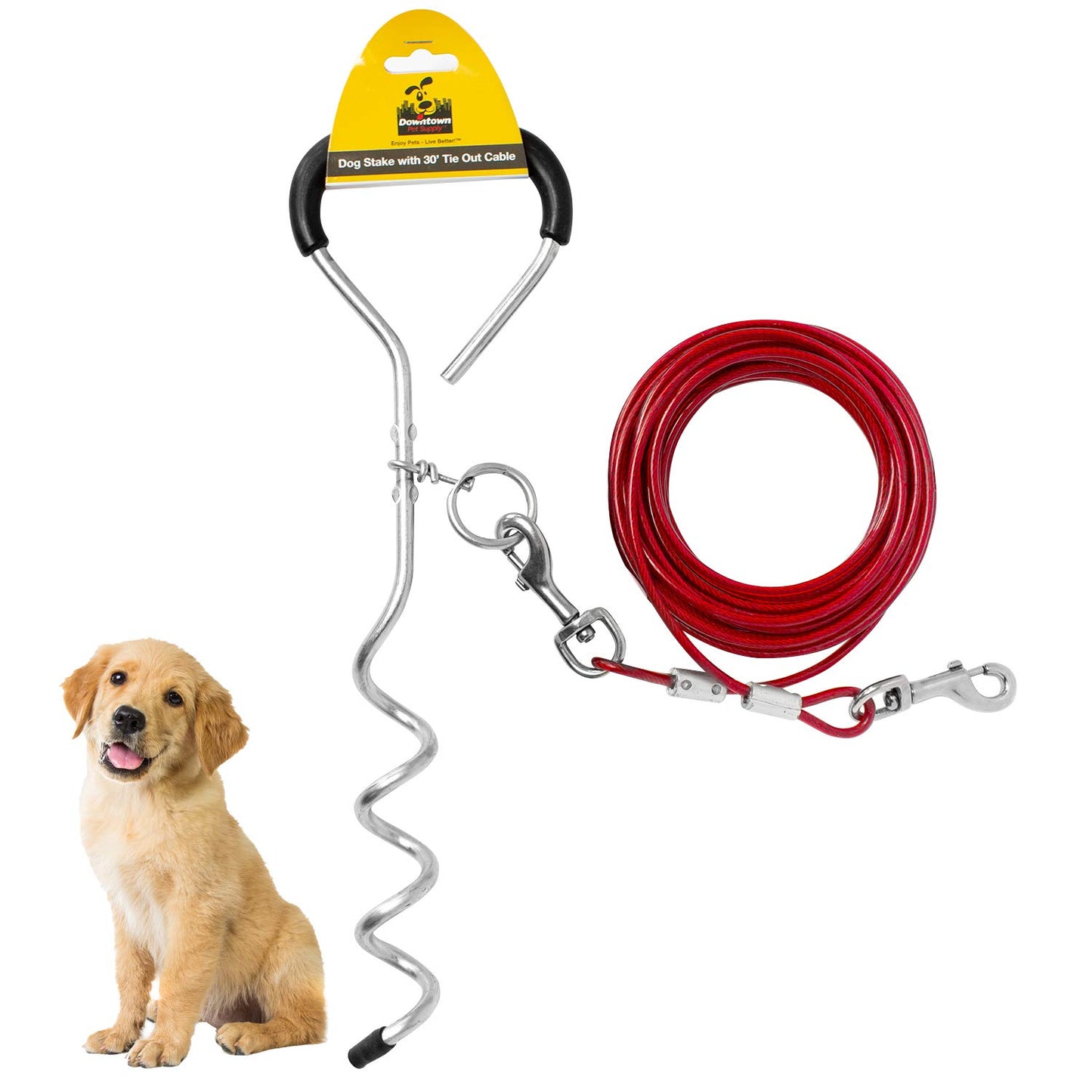 New Downtown Pet Supply Premium Steel Spiral Tie Out Stake with 10 Foot Cable