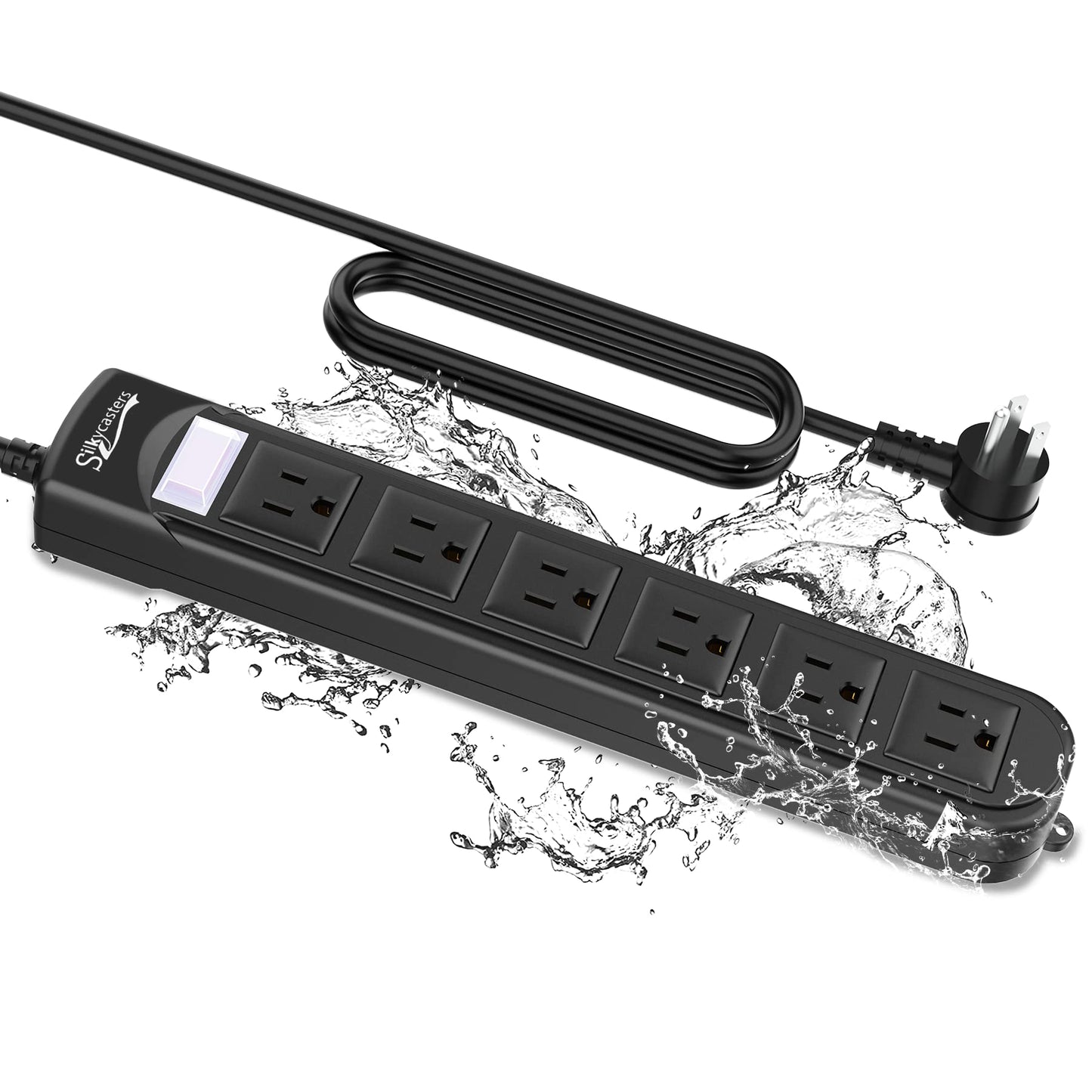 Outdoor Power Bar Waterproof, Weatherproof Surge Protector 6 Outlets, 6 FT Extension Cord, 1875W Overload Protection, Shockproof Outlet, Wall Mountable for Home, Kitchen, Bathroom, Garden, Patio