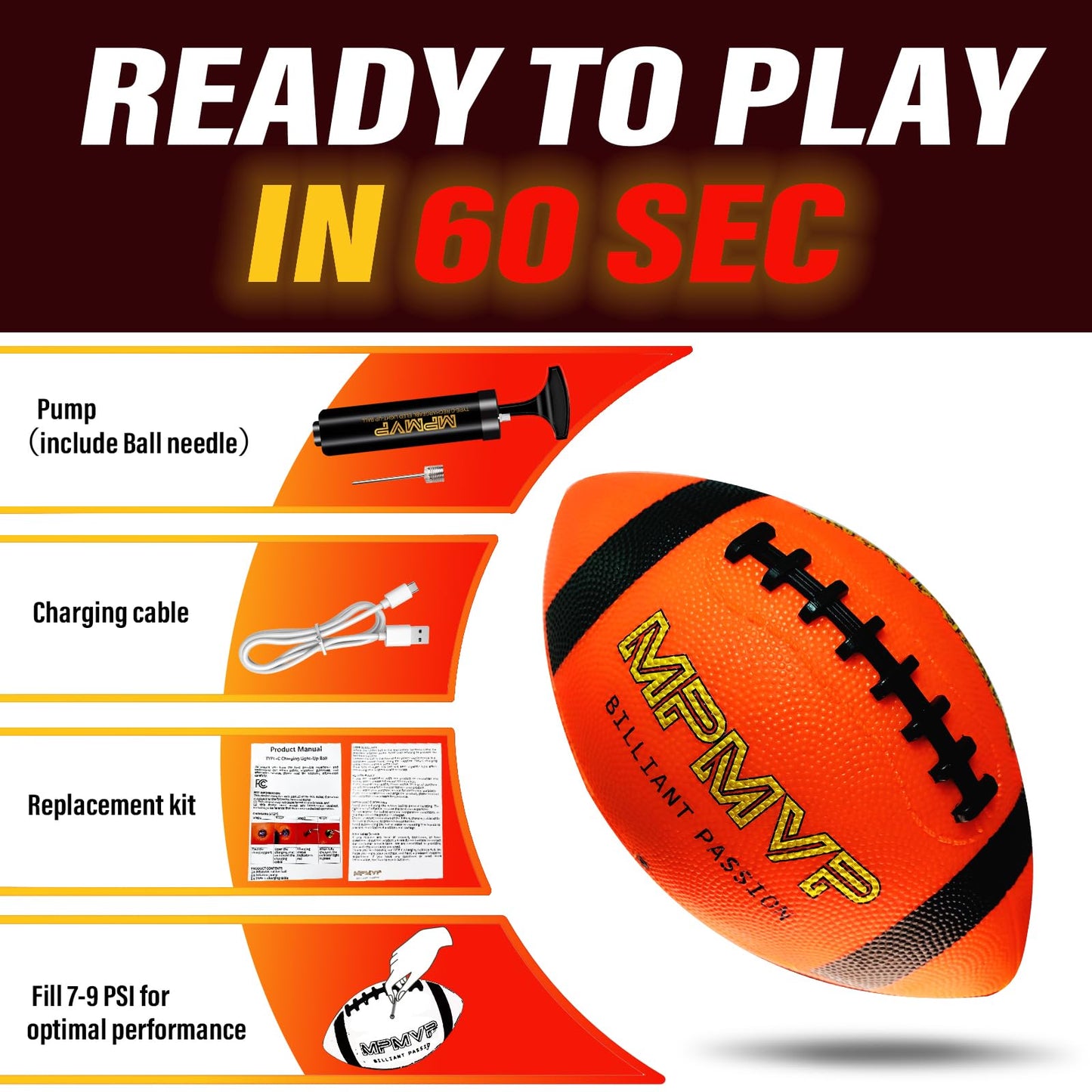 Glow in The Dark Football Junior - Light Up Football LED Size 6 Outdoor Sports Ball Games Teenage Toy 8-12 Yr Old Boys Birthday Gift Kid Teen Youth Cool Stuff Age 8 9 10 11 12 Activity Night Idea