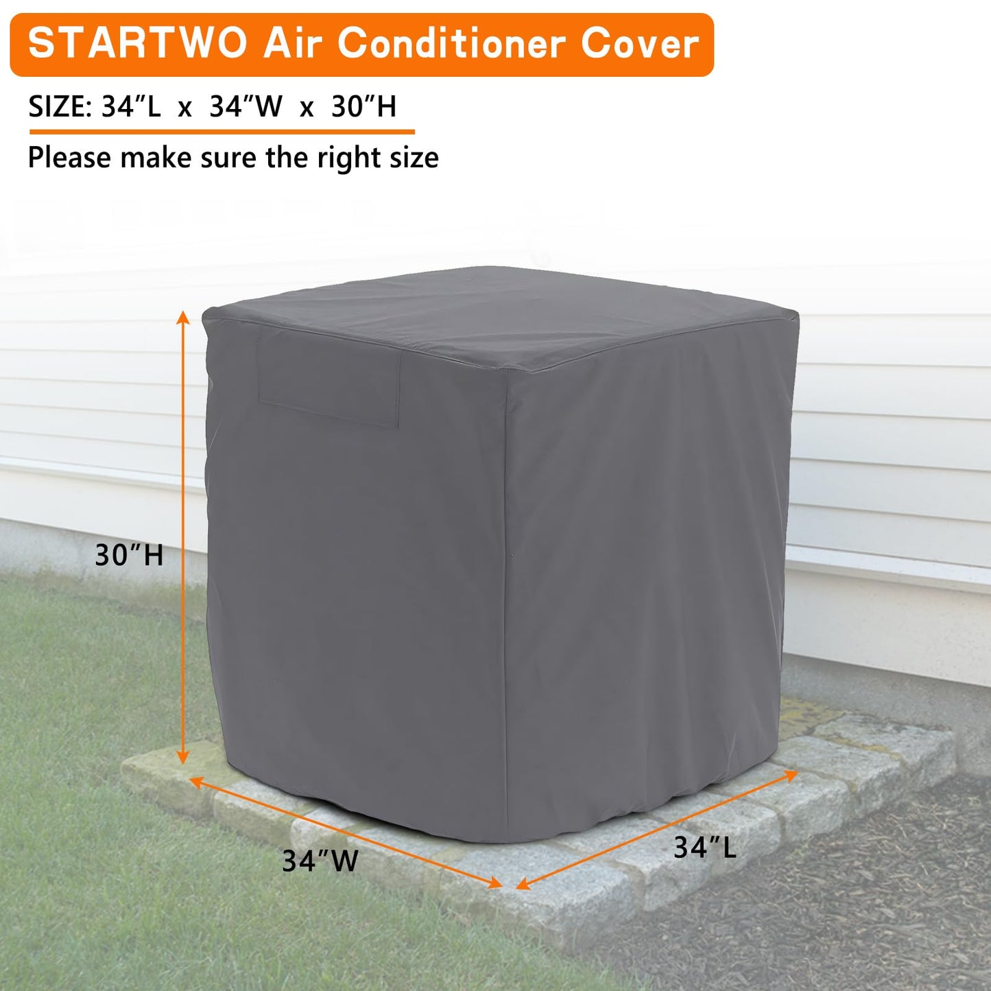 Air Conditioner Cover Heavy Duty Waterproof Durable for Outdoor Elastic Bottom for Secure Fit Year Around Protection -Gray W34xD34xH30in