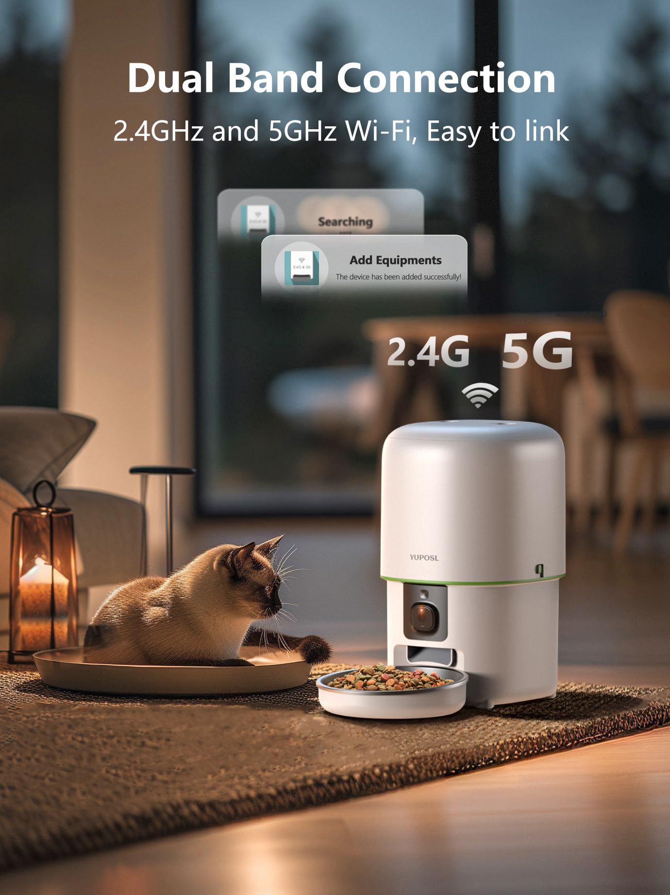 Yuposl Automatic Cat Feeder with Camera, 5G WiFi Cat Food Dispenser App Control 1080 HD Video with Night Vision, 4L Automatic Dog Feeder, Desiccant to Keep Dry Food Fresh