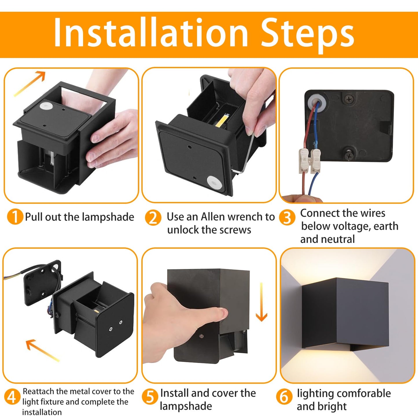 4 Pack Outdoor Wall Sconces Exterior/Interior LED Wall Lights,Square Modern Wall Sconce Fixture Set, Up and Down Lights IP65 Outdoor Waterproof Lights, 12W Warm Light 3000K Wall Light.