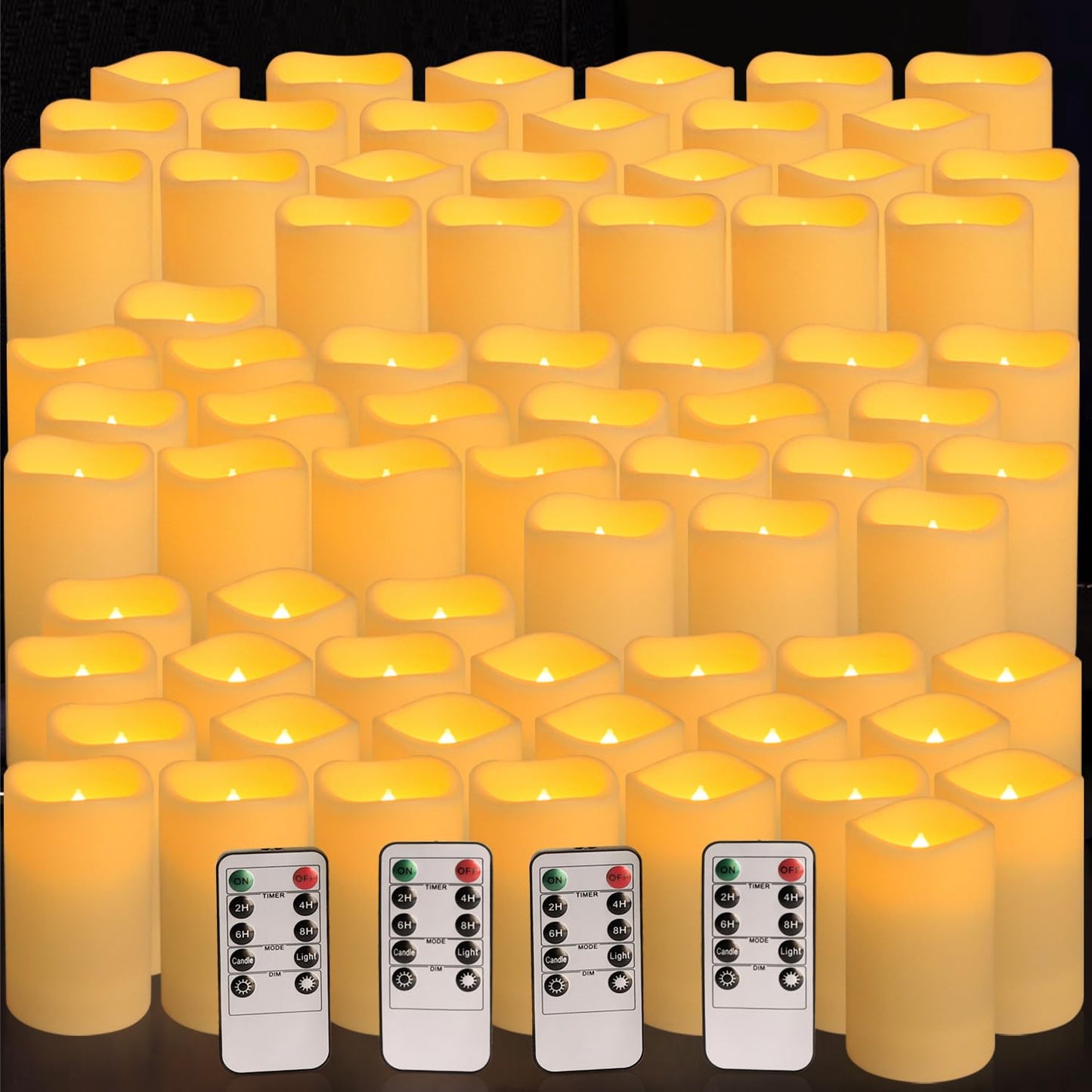 pliadvbu Flameless LED Candles 72 Pack, Outdoor Realistic Waterproof Votive Candles with 4 Remote Control and Timer for Halloween Wedding Festival Decor, (H 4" 5" 6" x D 2.2")…