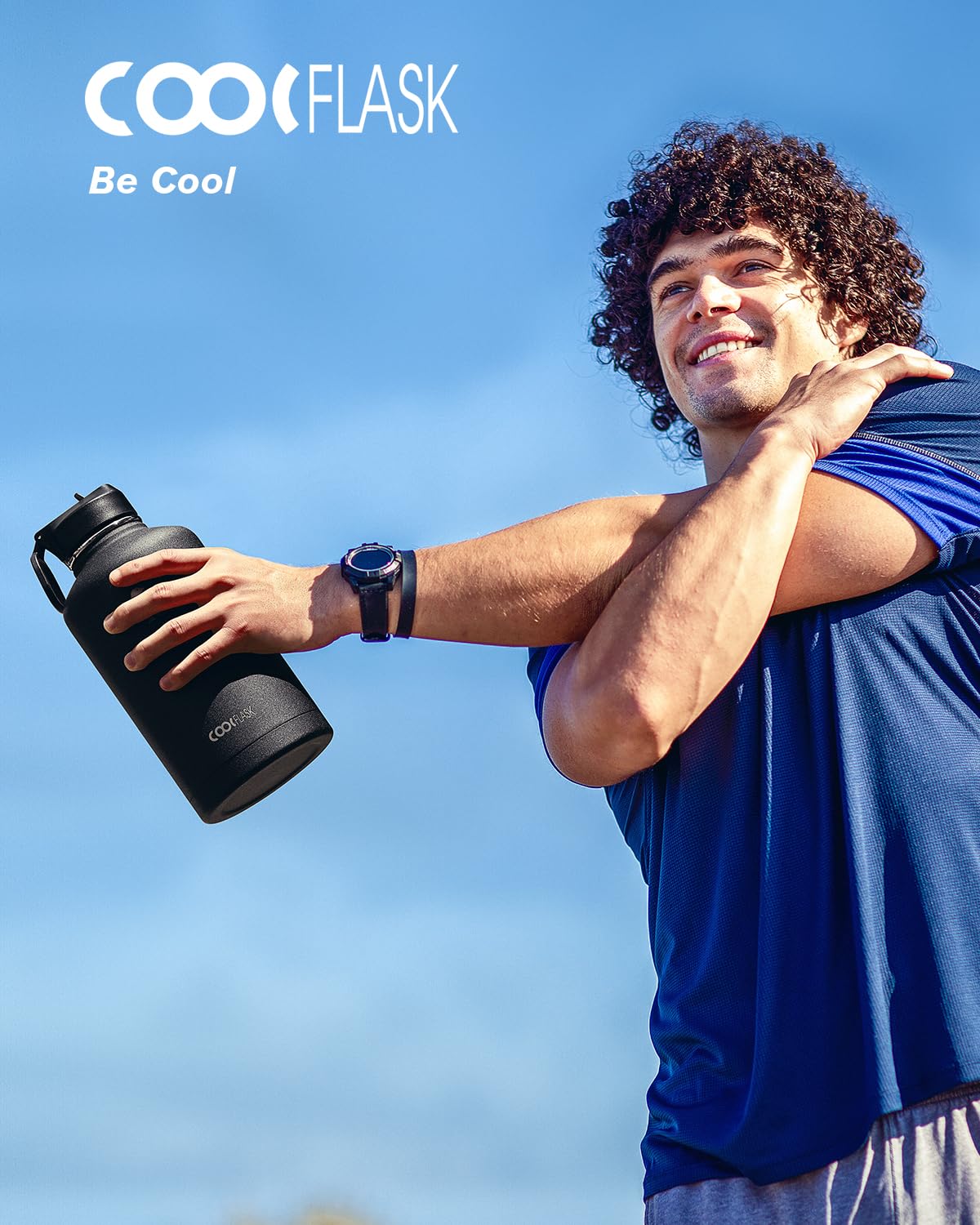 Water Bottle Insulated 64 oz with Straw & 3 Lids, Coolflask Large Metal Stainless Steel Water Jug Big Half Gallon Wide Mouth for Sports, Gym or Office, BPA-Free Keep Cold 48H Hot 24H, Magic Black