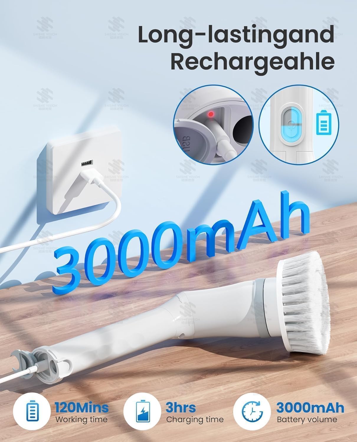 Lichffy Electric Spin Scrubber, Cordless Power Scrubber with 47" Extendable Handle & IPX7 Waterproof, 2-Speed 480RPM Cleaning Brush for Shower Floor, 6 Replaceable Brush Heads, Beginner, White-oa2.