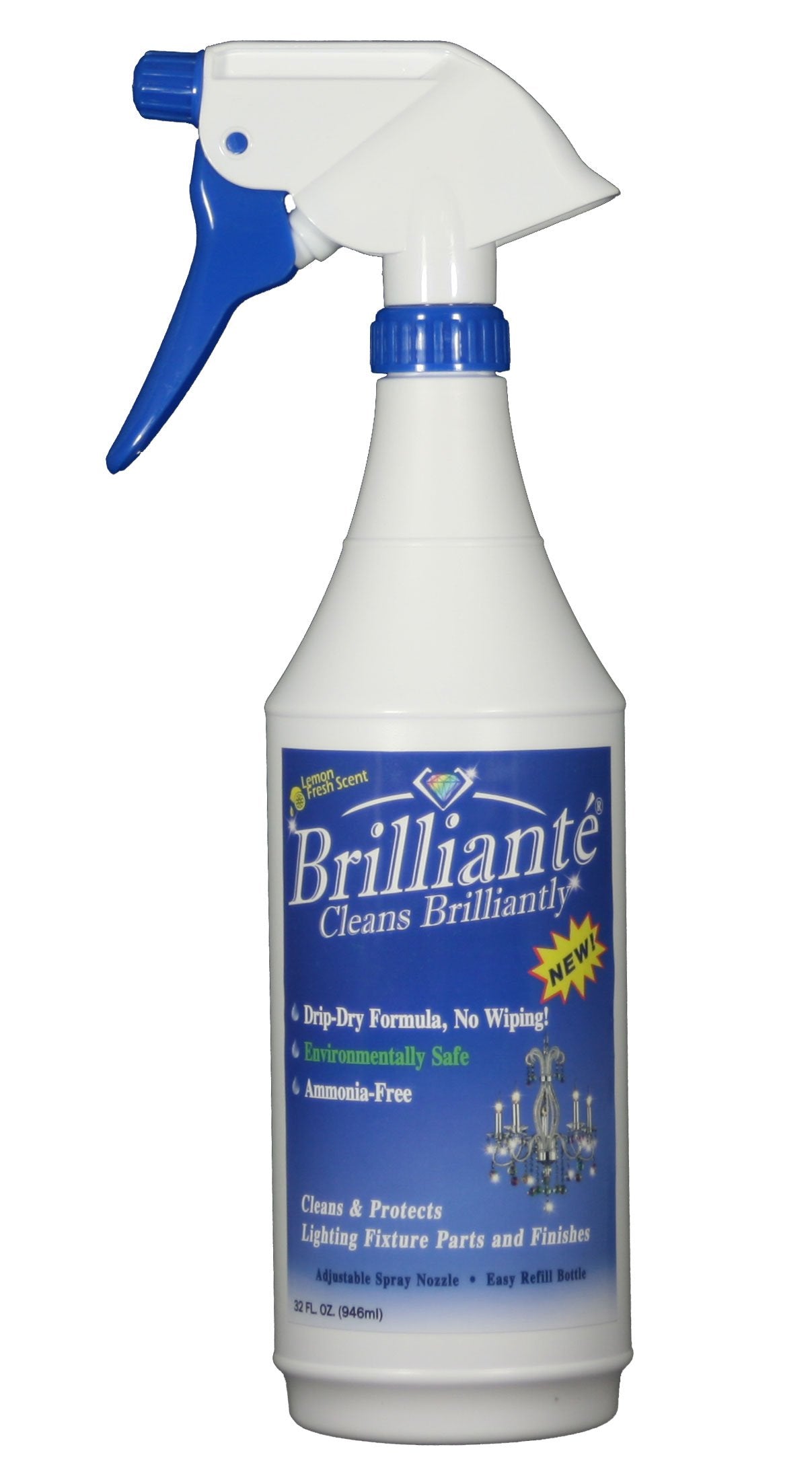 Brilliante Crystal Chandelier Cleaner Manual Sprayer 32oz Environmentally Safe, Ammonia-free, Drip-dry Formula, Made in USA