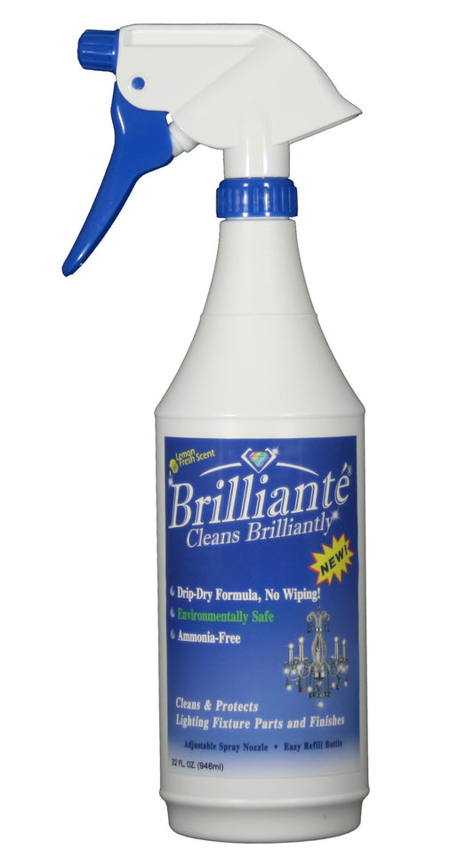 Brilliante Crystal Chandelier Cleaner Manual Sprayer 32oz Environmentally Safe, Ammonia-free, Drip-dry Formula, Made in USA