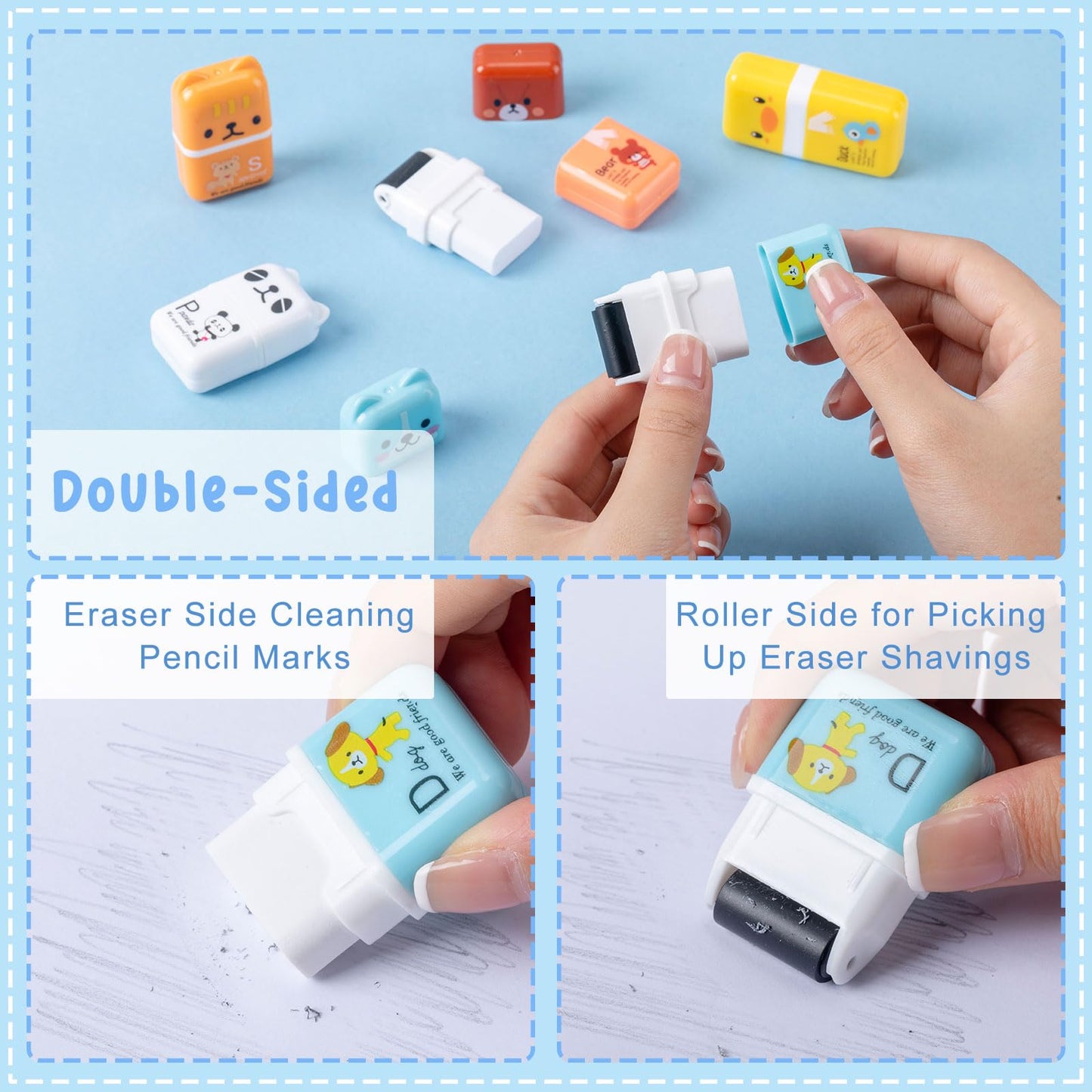 Seajan 44 Pcs Erasers Gift Bulk Cute Animal Themed Eraser with Clean up Roller for Christmas Favors