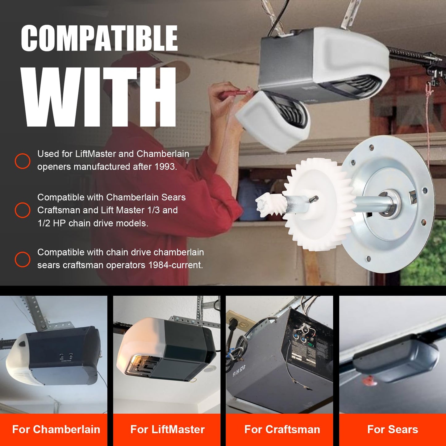 New- 41C4220A Gear and Sprocket Kit Compatible with Liftmaster with 41A2817 Garage Door Gears, Garage Door Openers Gear Replacements Kit, Replace for Chamberlain, Craftsman Chain Drive Models