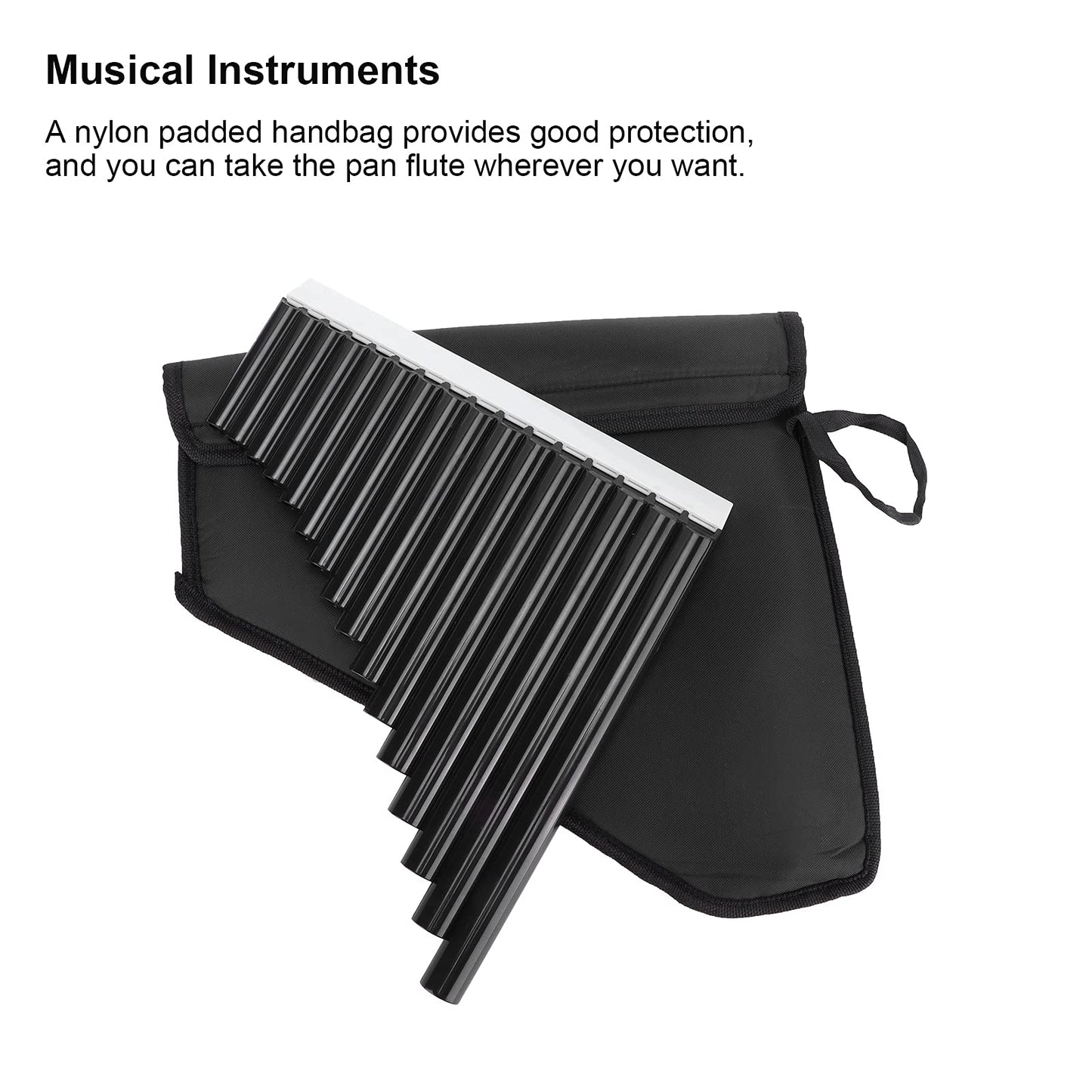 Pan Flute 16 Pipes C Key ABS for Beginners Kids Adults Students Teachers with Carry Bag and Manual (Black)