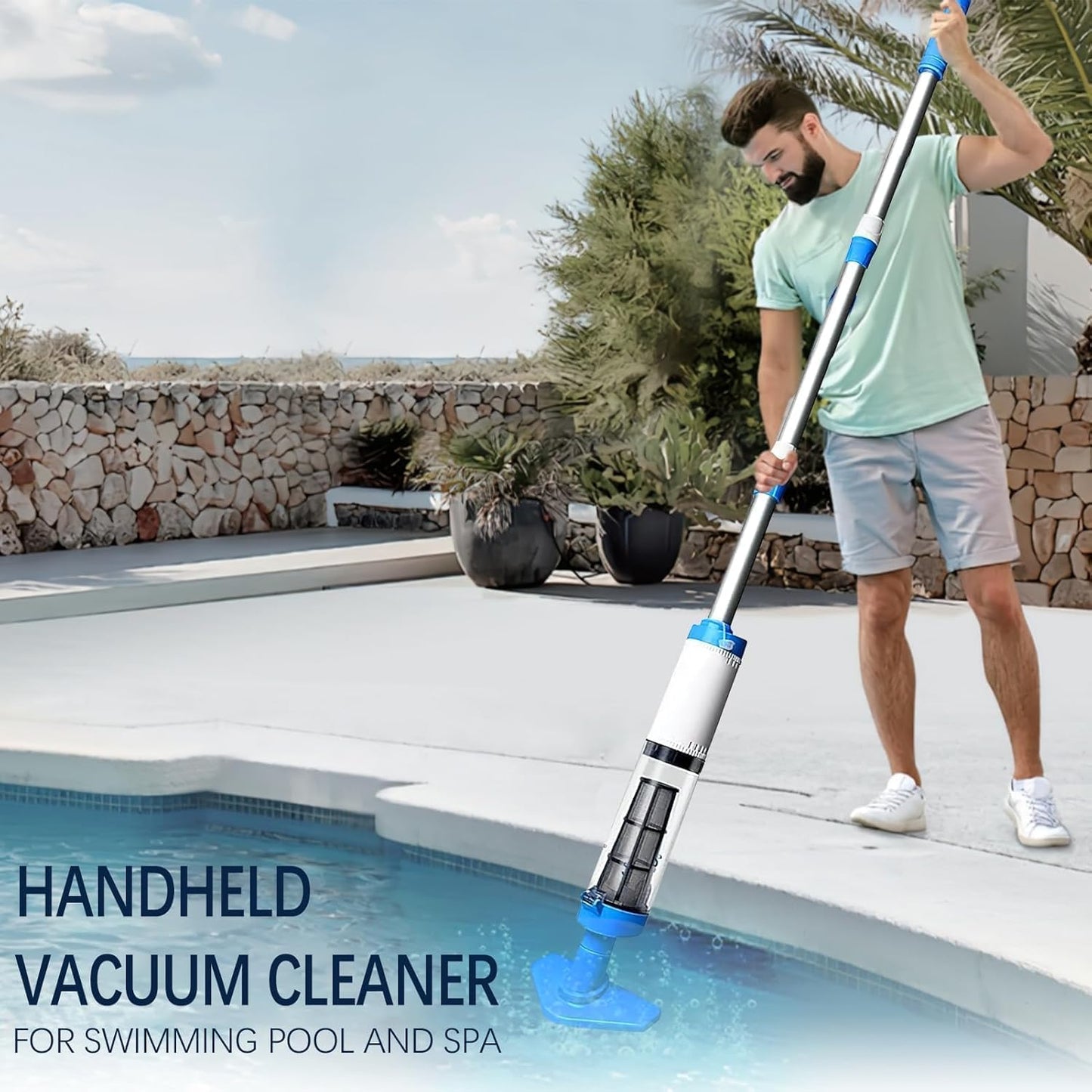 3-in-1 Cordless Rechargeable Pool Vacuum Cleaner – Handheld Design Perfect for Cleaning Spas, Hot Tubs and Small Pools, Removes Sand, Dirt and Debris with Ease