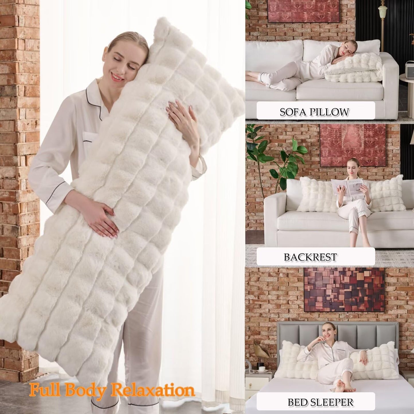 Shaggy Faux Fur Body Pillow,Fluffy Bed Pillow with Zipper Closure,Soft Decorative Plush Full Long Pillows,Fuzzy Hug Pillow for Living Room Side Sleeper & Pregnancy 20"x54" (Beige Chocolate)