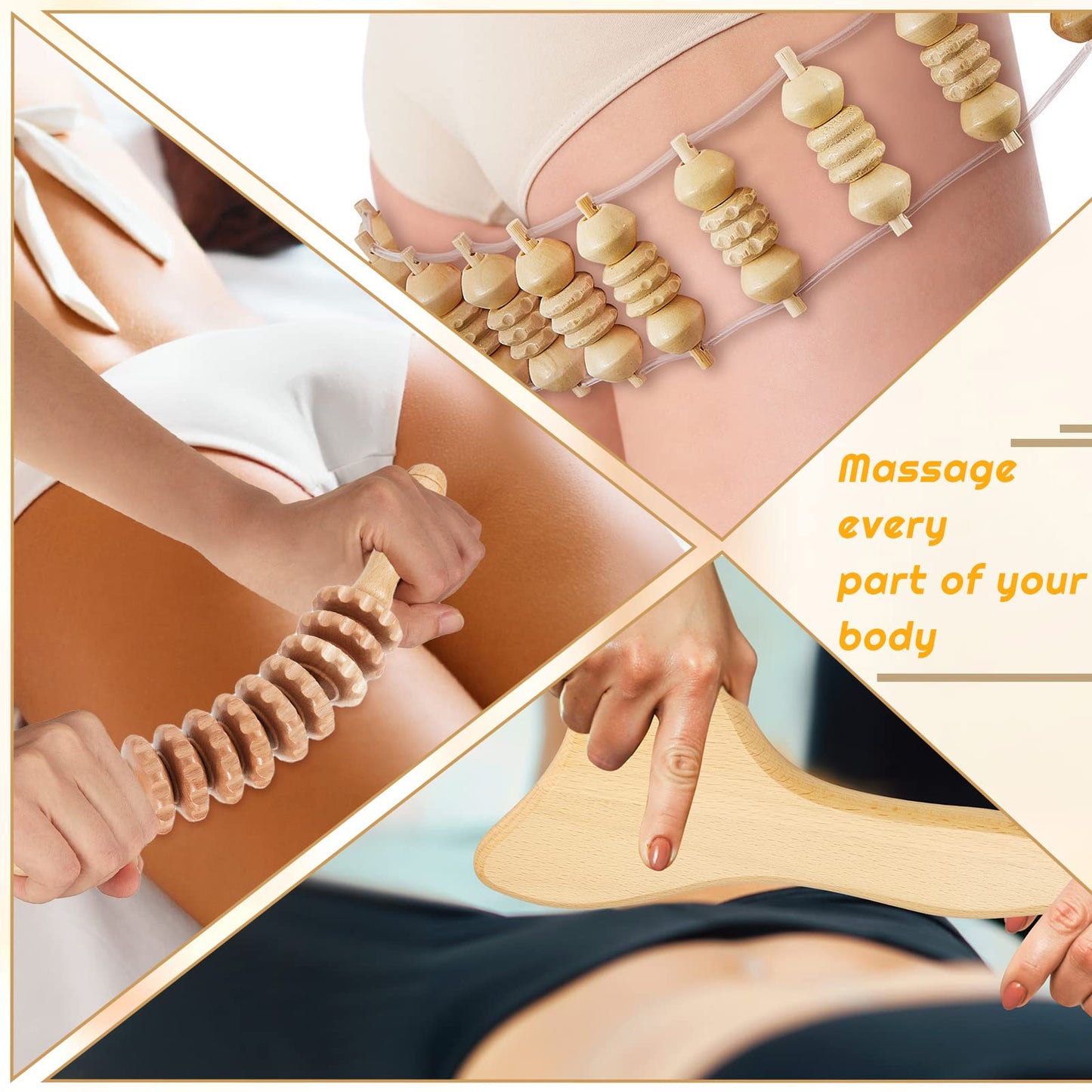 Amylove 21-in-1 Maderoterapia Kit Wood Therapy Massage Tools Set Therapy Tools for Body Sculpting Muscle Pain Relief Lymphatic Drainage Women Face Roller Fascia Massage Anti Body Contouring