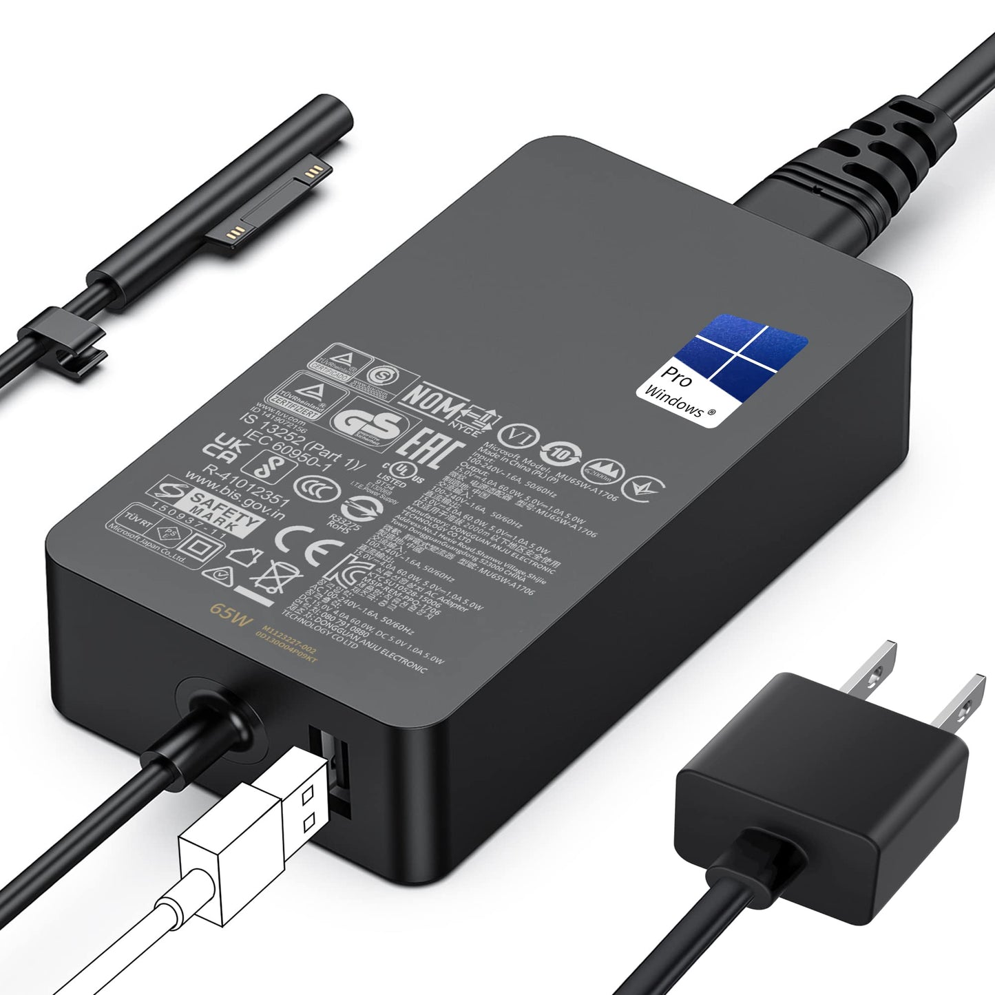 Surface Pro Charger,65W Microsoft Surface Charger for Surface Pro 3/4/5/6/7/7+/8/9, Surface Laptop 1/2/3/4/5/6/7, Surface Go1/Go2/Go3, Surface Book 1/2/3, Surface LaptopGo 1/2/3, Surface Laptop Studio