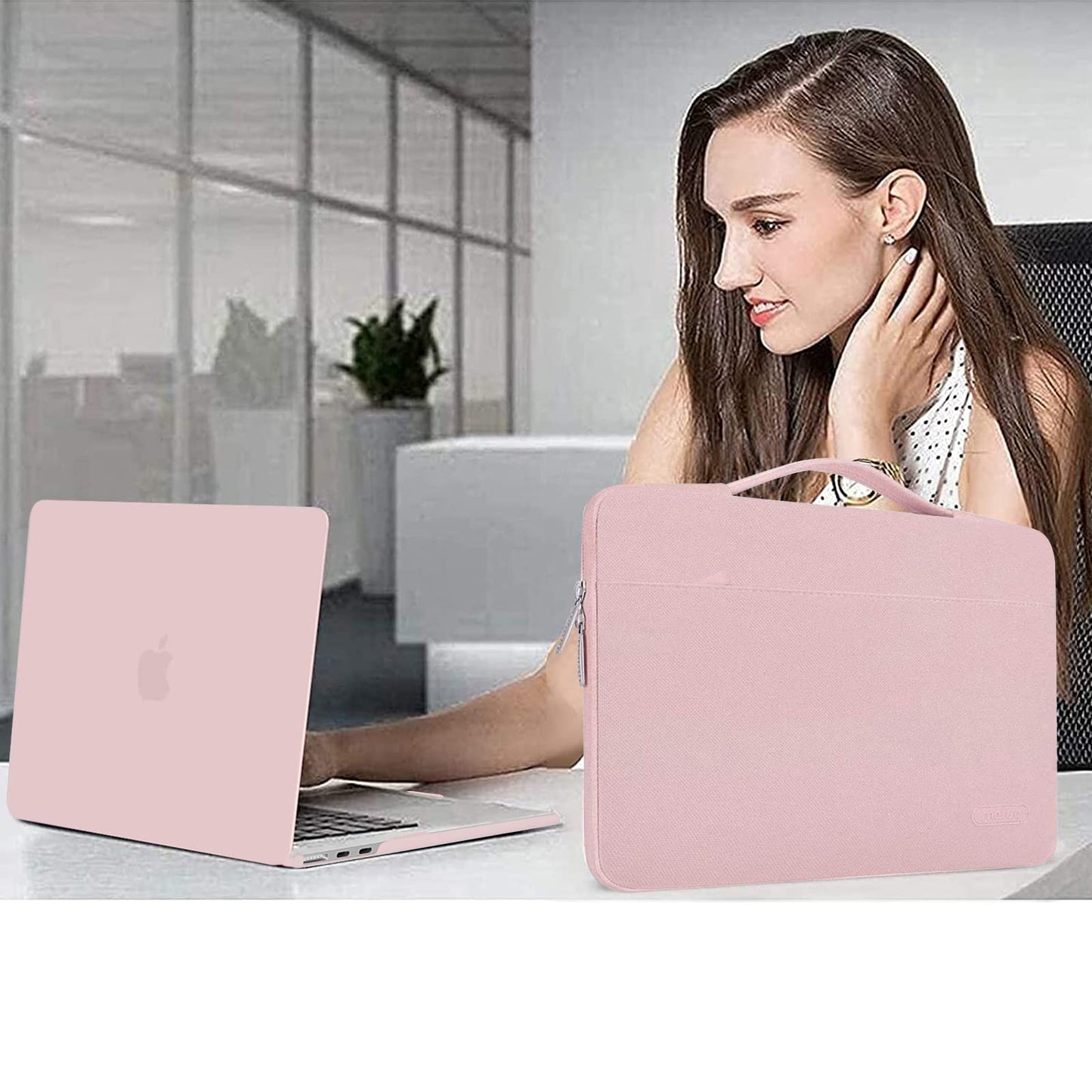 MOSISO Compatible with MacBook Air 13 inch Case 2025 2024 2023 2022 M4 A3240 M3 A3113 M2 A2681, Hard Shell&Sleeve Bag&Keyboard Skin&Webcam Cover&Screen Film for MacBook Air 13.6 inch, Baby Pink