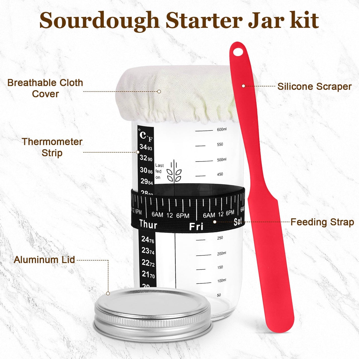 SHANNA Sourdough Starter Kit, Banneton Proofing Basket, 9pcs Sourdough Bread Starter Kit, sourdough tools with Sourdough Jar, Dough Whisk, Bread Lame, Scraper, Sling