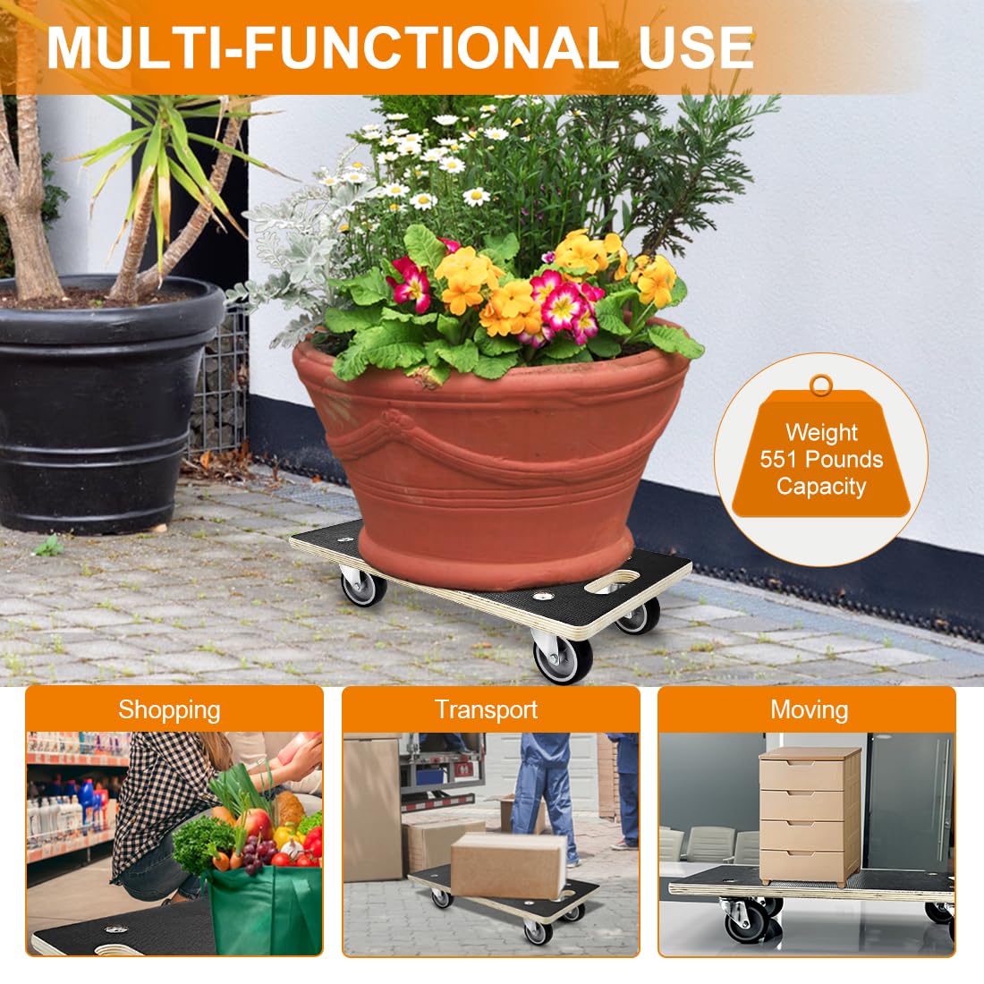 Furniture Mover Dolly, Rectangle Wood Platform Dolly 2 pcs 551 lbs Rolling Mover with Wheels for Moving Heavy Furniture, Refrigerator, Sofa, Cabinet