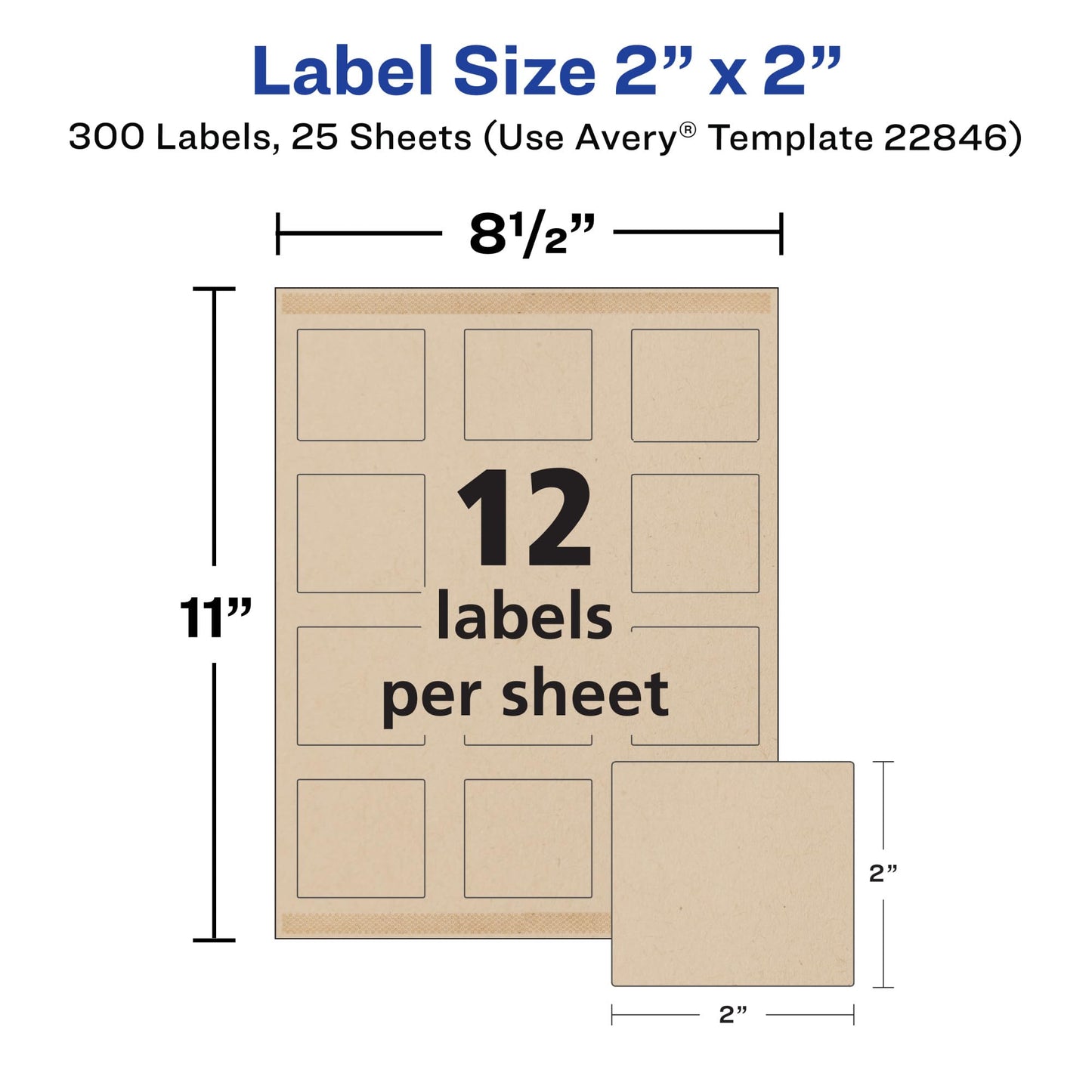 Kraft Brown Print-to-The-Edge Square Labels, Laser/Inkjet