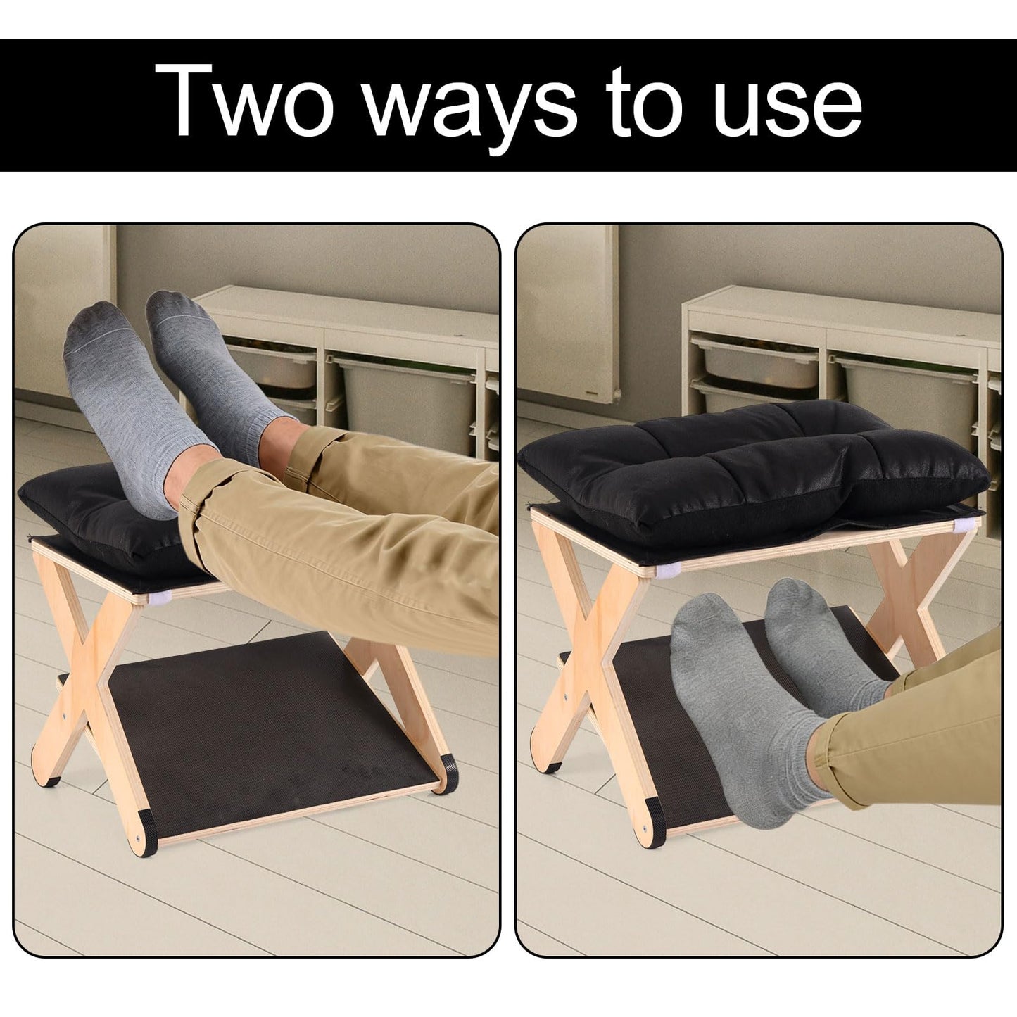Foot Rest for Under Desk, Ergonomic Foot Stool Non-Slip Footrest Wooden Leg Rest Footstool Support with Comfortable Cushion Accessories for Office Desk at Work Home Use Enhances Posture