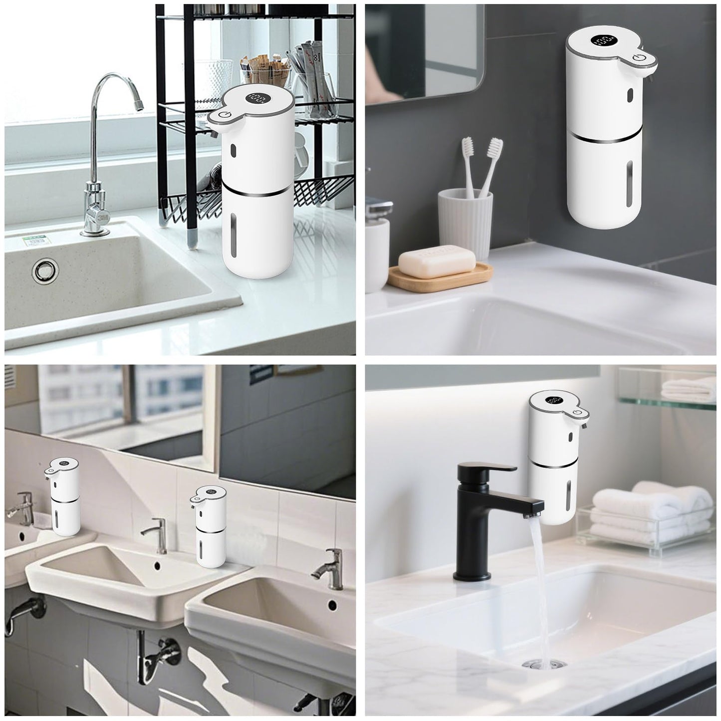 OHIFAST 2 Pack Automatic Liquid Soap Dispenser Touchless, USB Rechargeable Smart Hand Soap Dispenser, 6-Level Adjustable, 12.8oz/380mL Wall Mount for Bathroom Kitchen Dish Soap-White