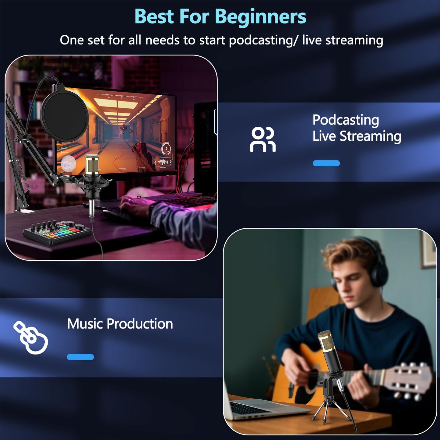 Podcast Equipment Bundle, SINWE Condenser Microphone with Tripod Stand and Professional Audio Mixer for Studio Recording Vocals, Voice Overs, Streaming Broadcast and YouTube Videos