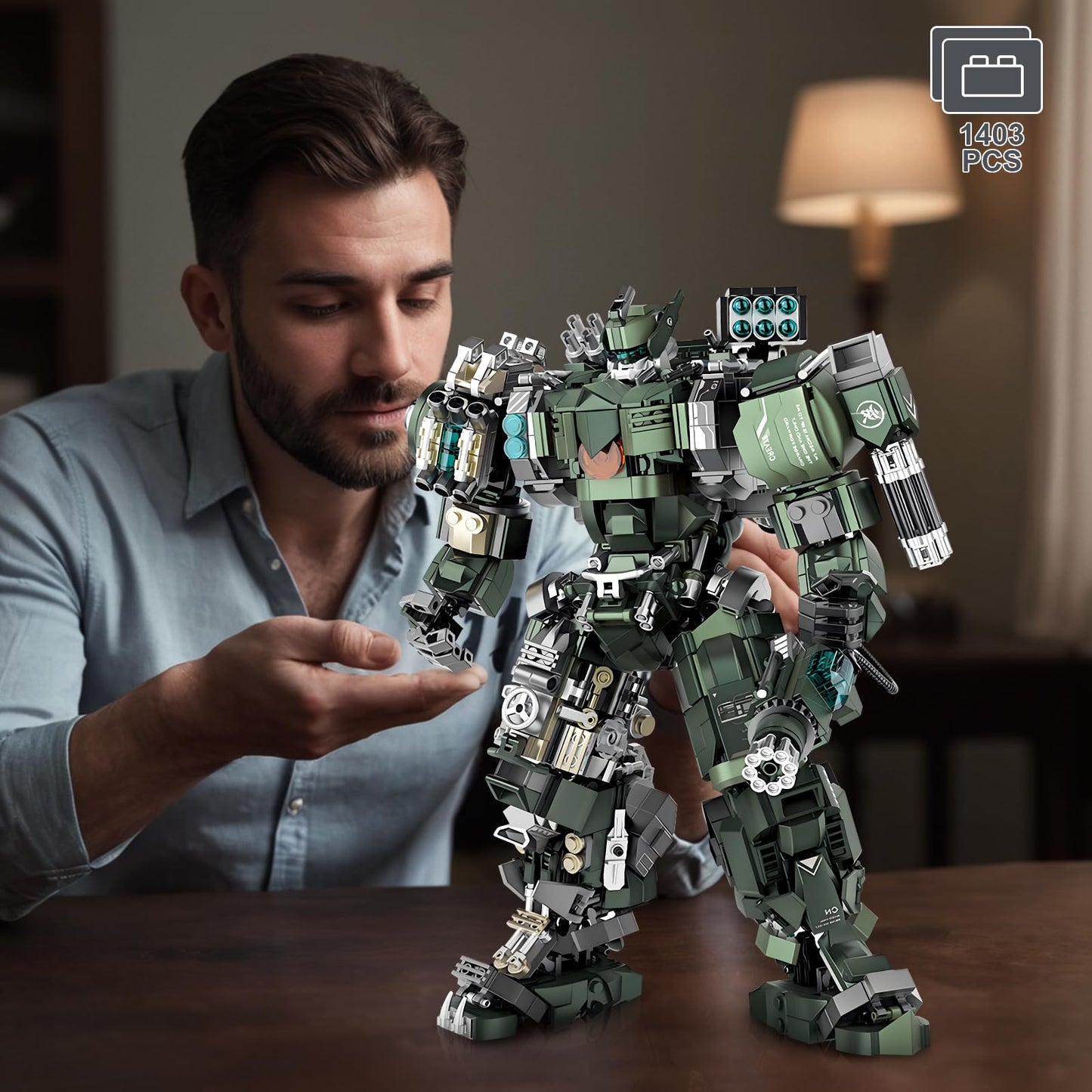 HIGH GODO Mech Building Blocks Set for Adults，Motorized Robot Model Building Kit with Multiple Weapons, Hard Core Industrial Style Collectible Gifts for Man Ages 14+ (1403 PCS)