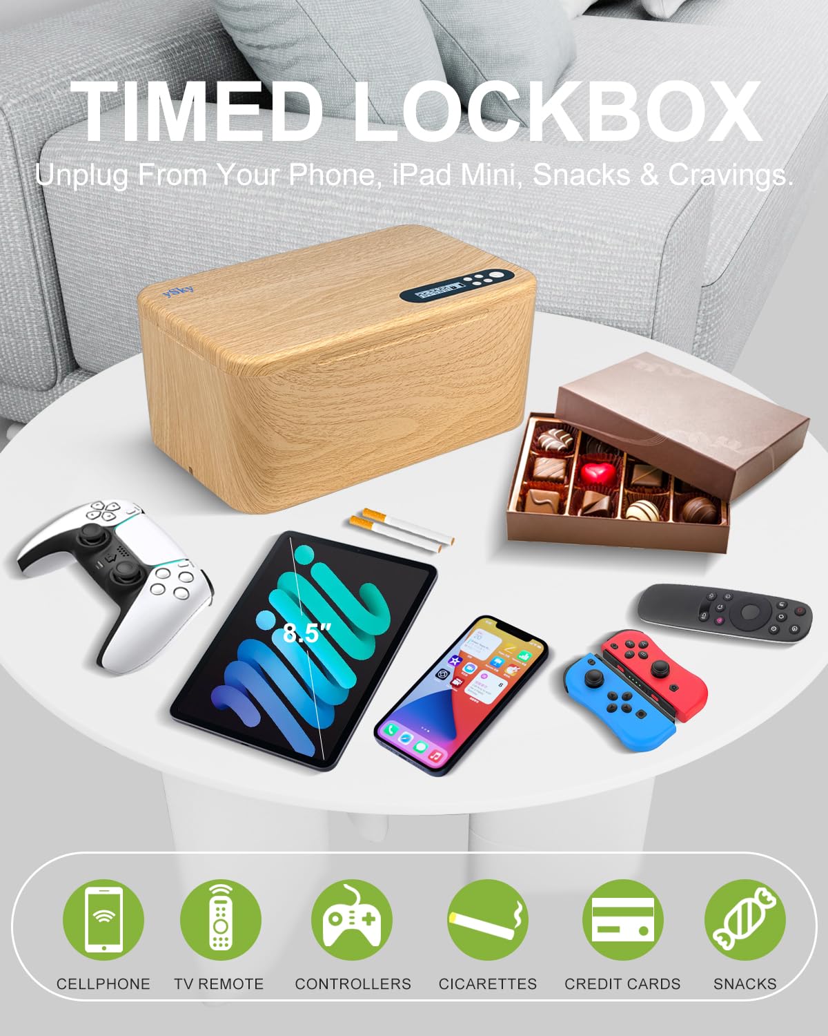 Safe Timed Lock Box, Phone Lock Box with Timer Unplug from Phones, Video Games,Social Media,Snacks&Cravings, Self-Control Phone Locker Time Locking Container Storage Box for Addiction Management