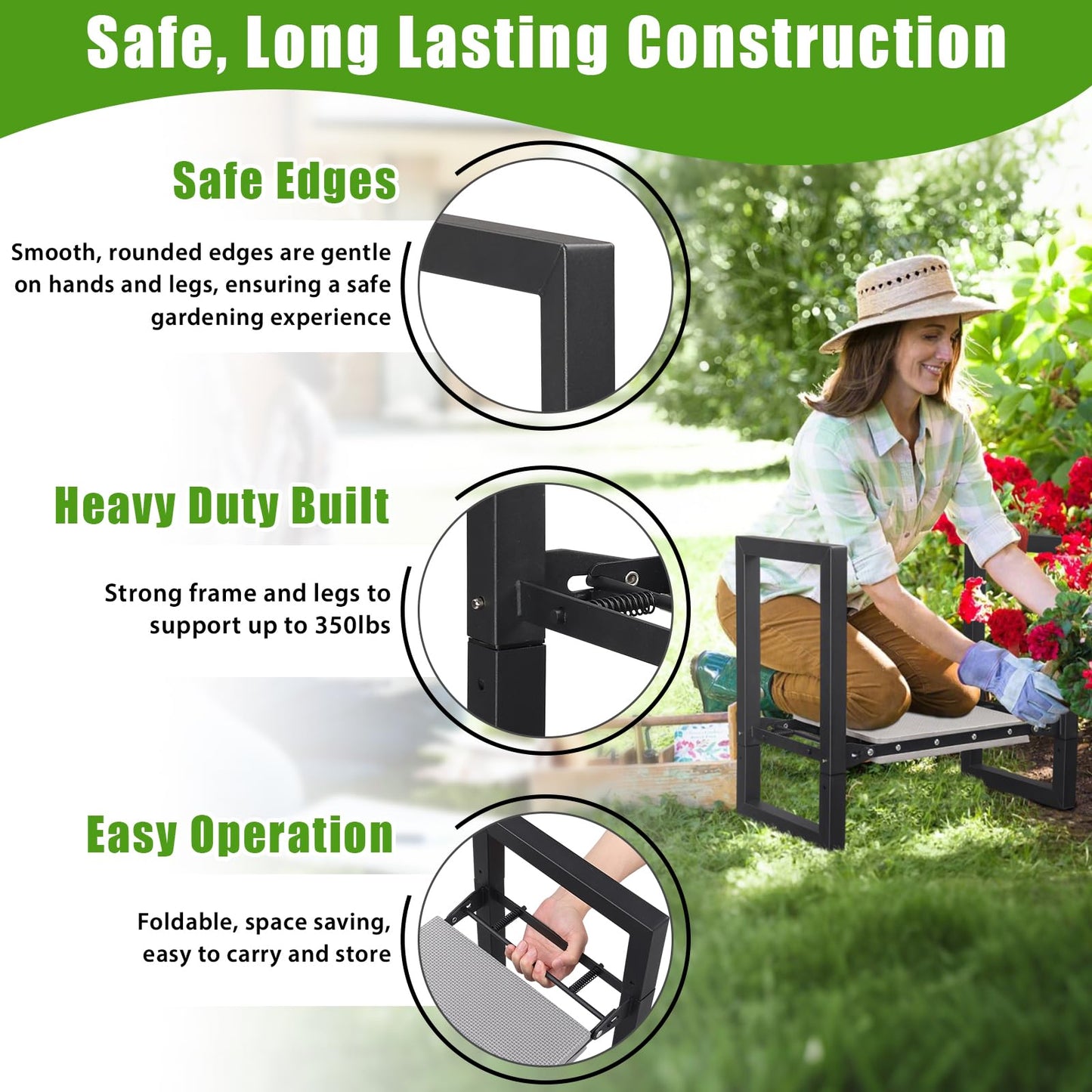 Garden Kneeler and Seat, Folding Heavy Duty Widened Thick Gardening Bench for Kneeling and Seat, Multifunctional Kneeler Bench, Gardening Tools Gifts for Women,Grandparents,Relieve Knee Back Pain