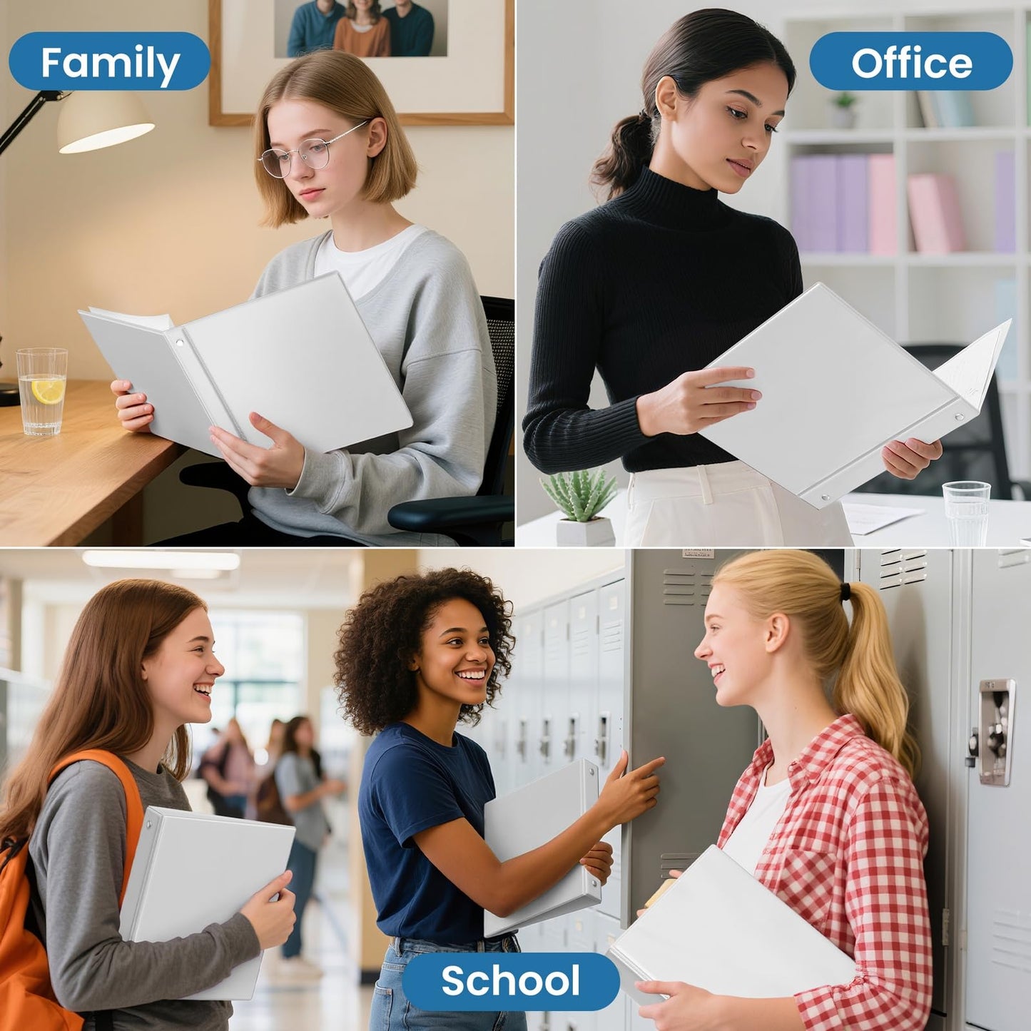 SUNEE 3 Ring Binders 2 Inch 8 Pack, Clear View Binders Three Ring PVC-Free (Fit 8.5x11 Inches) for School or Office Supplies, White