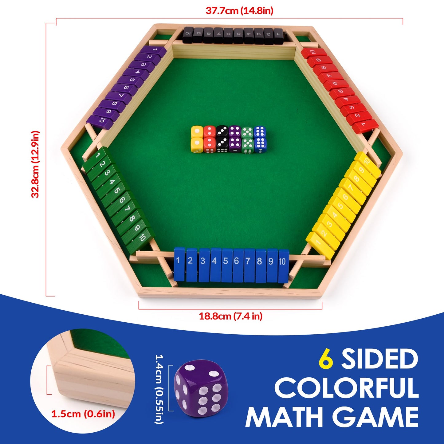 Kiapeak 1-6 Players Shut The Box Dice Game, 10 Numbers Traditional Wooden Pub Bar Board Gam for Classroom, Party, or Pub