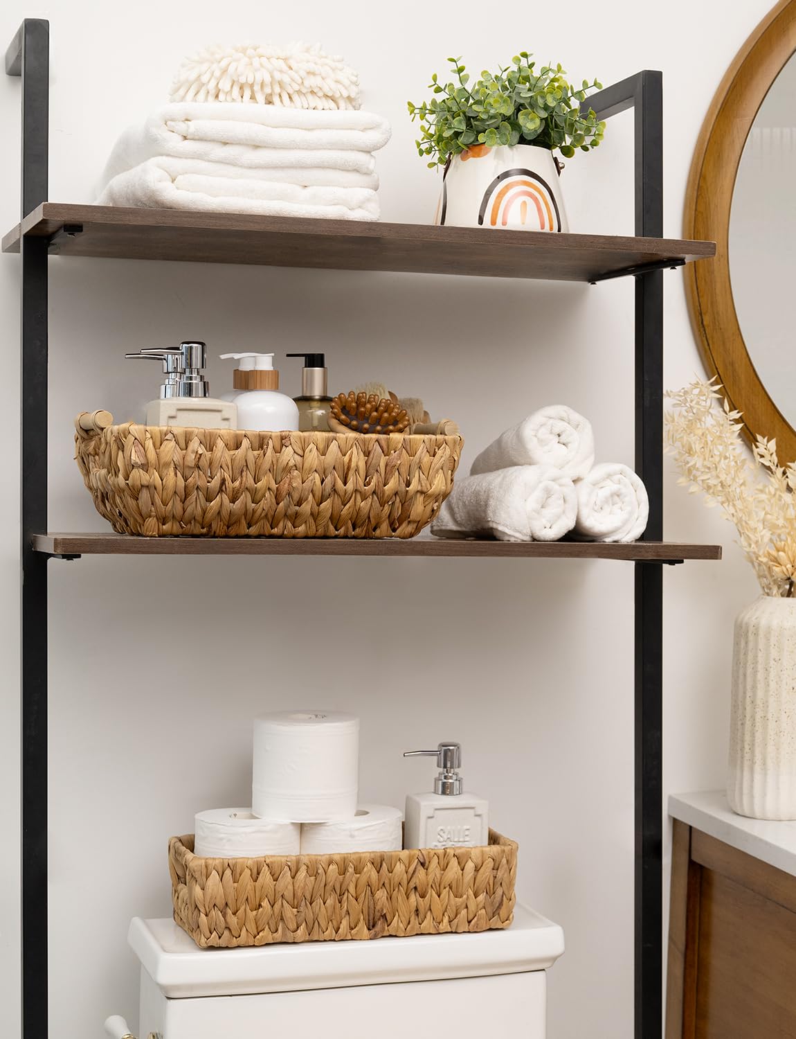StorageWorks Hand-Woven Large Storage Baskets with Wooden Handles, Water Hyacinth Wicker Basket for Organizing, 2-Pack