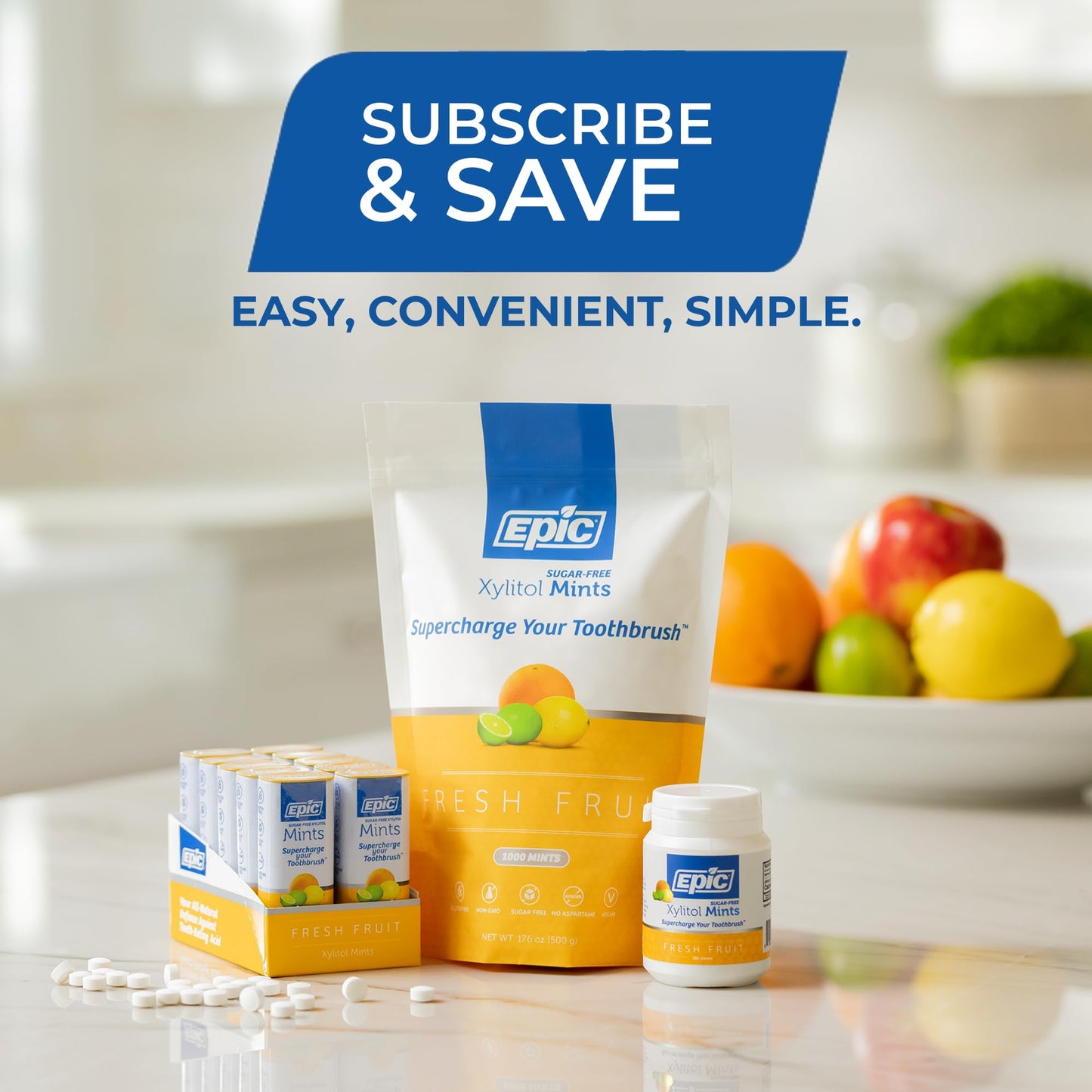 Xylitol Mints by Epic Dental - 180 mints, Fresh Fruit