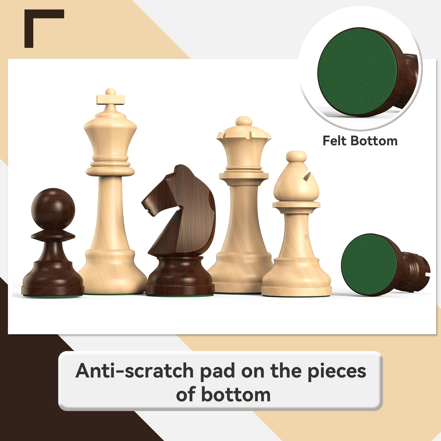 doowroodni Wooden Chess Pieces Large 3.75inch King Set of Luxury Staunton Wood Chessmen with 2 Extra Queen for Chess Board Game (Chess Pieces Only), Velvet Storage Bags Included