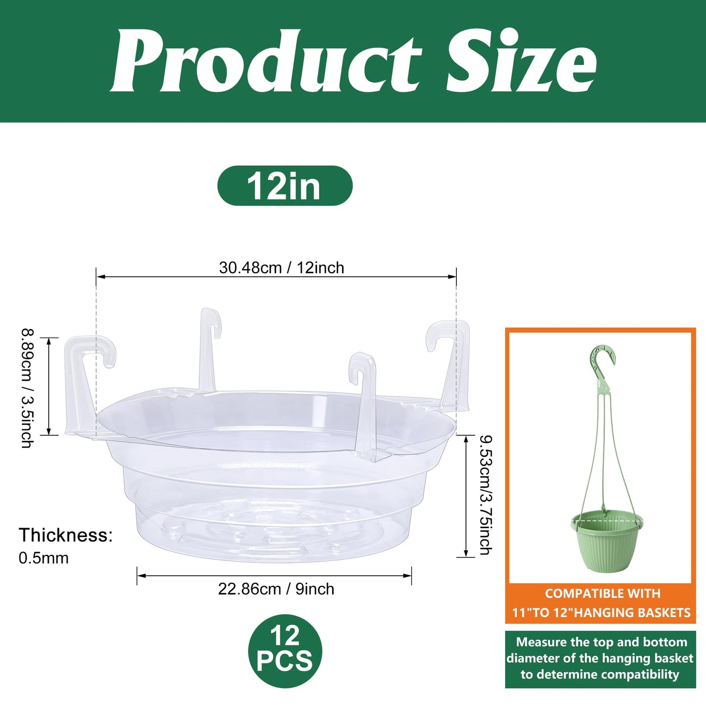Adnee 12 Pcs 12 Inch Hanging Plant Water Catcher-Clear Plastics Plant Water Catcher Tray-Hanging Plant Saucers Drip Pans for Indoor Outdoor Hanging Basket Flower Pot