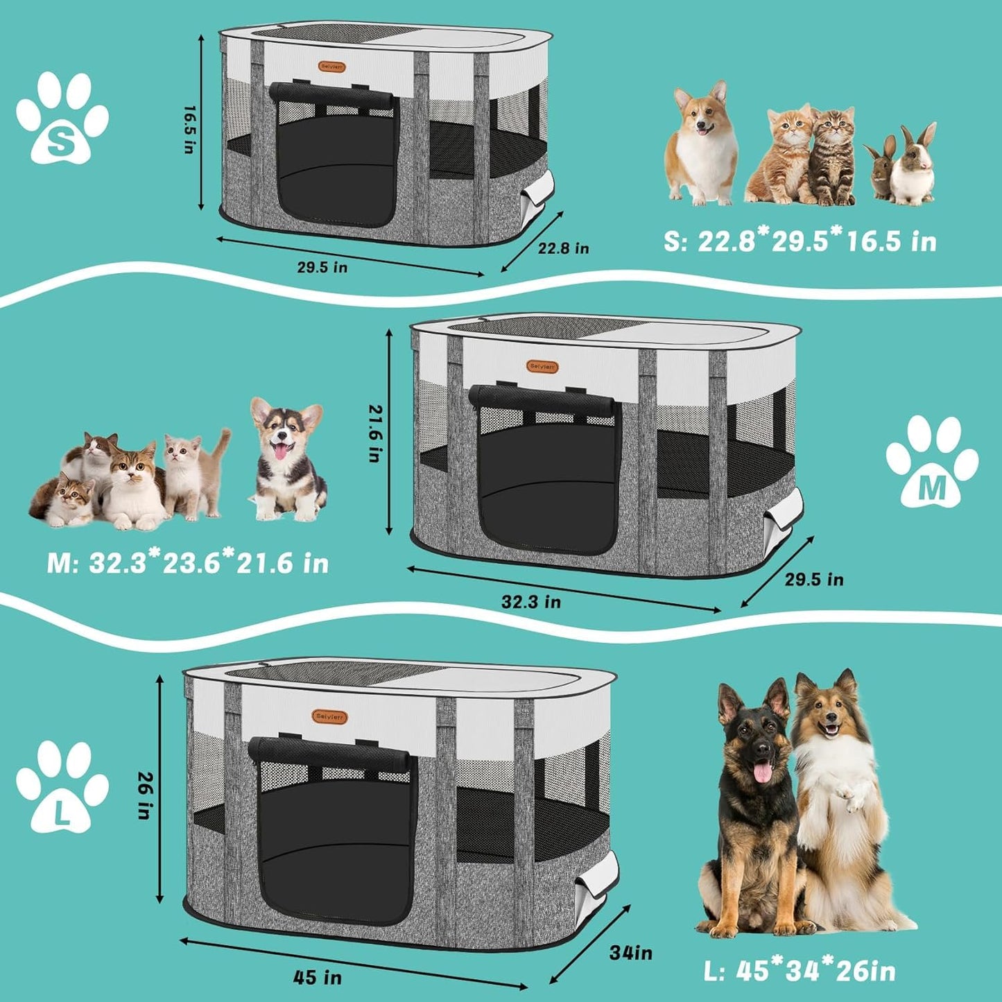 Seiyierr Pet Playpen, Foldable Kitten cage Puppy Play Pen, Dog Playpens, Puppys Pens for Indoors, Travel Crate with Carrying Case, Tent Outdoor Camping Use