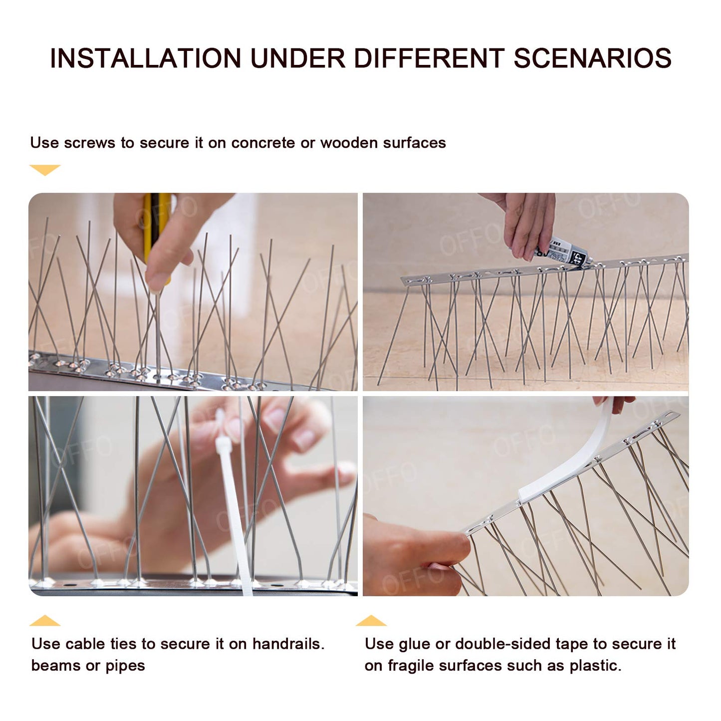 OFFO Bird Spikes Pre-Assembled Cover 24 Feet/7.3 Meters for Pigeons Small Birds, Durable Spikes with Stainless Steel, Bird Spikes for Fence Roof Mailbox Window