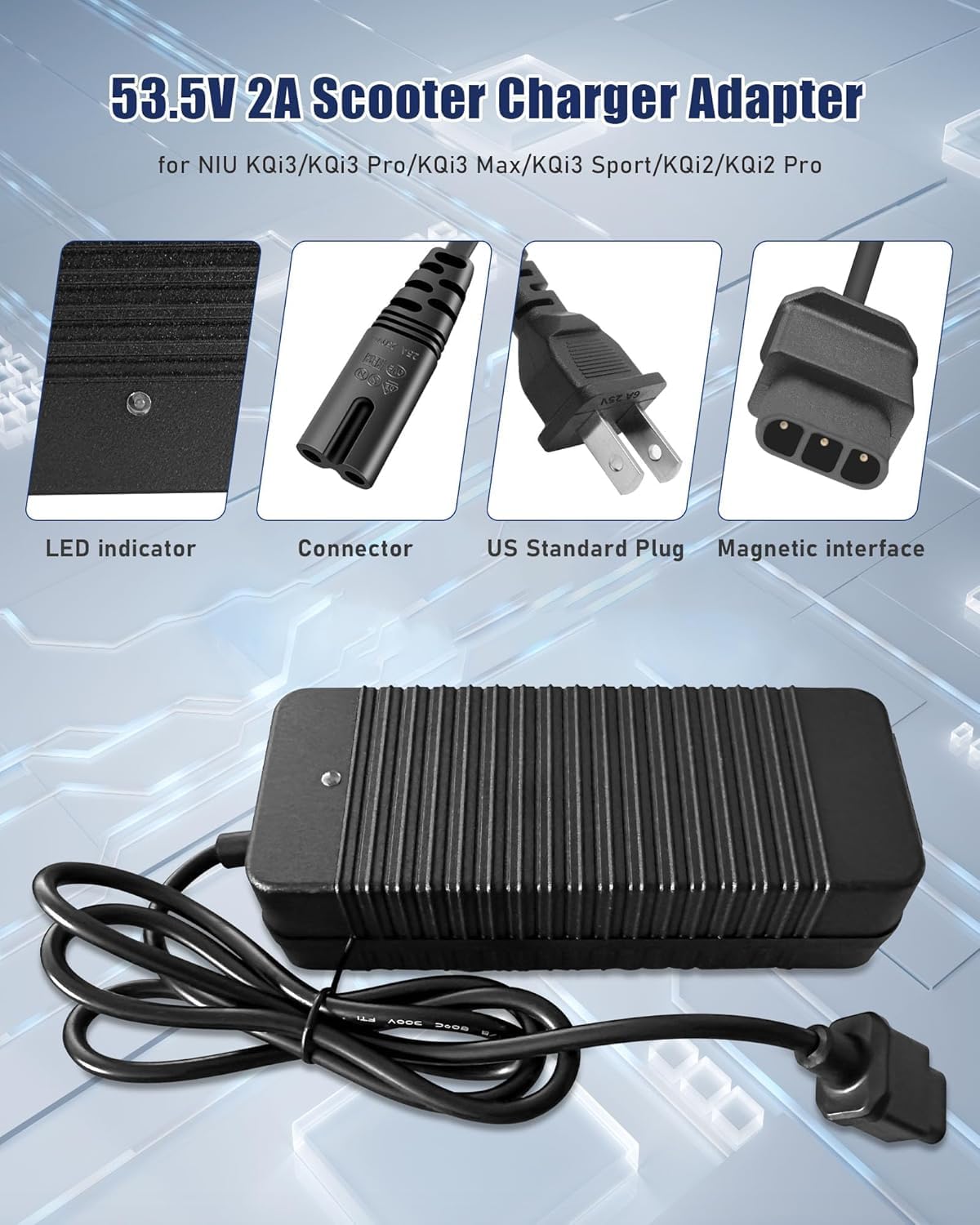 53.5V 2A KQI23 Scooter Charger for NIU KQi Air/Air X & KQi3/Pro/Sport/Max & KQi2 Pro & KQi1 Pro/Sport Electric E Bicycle