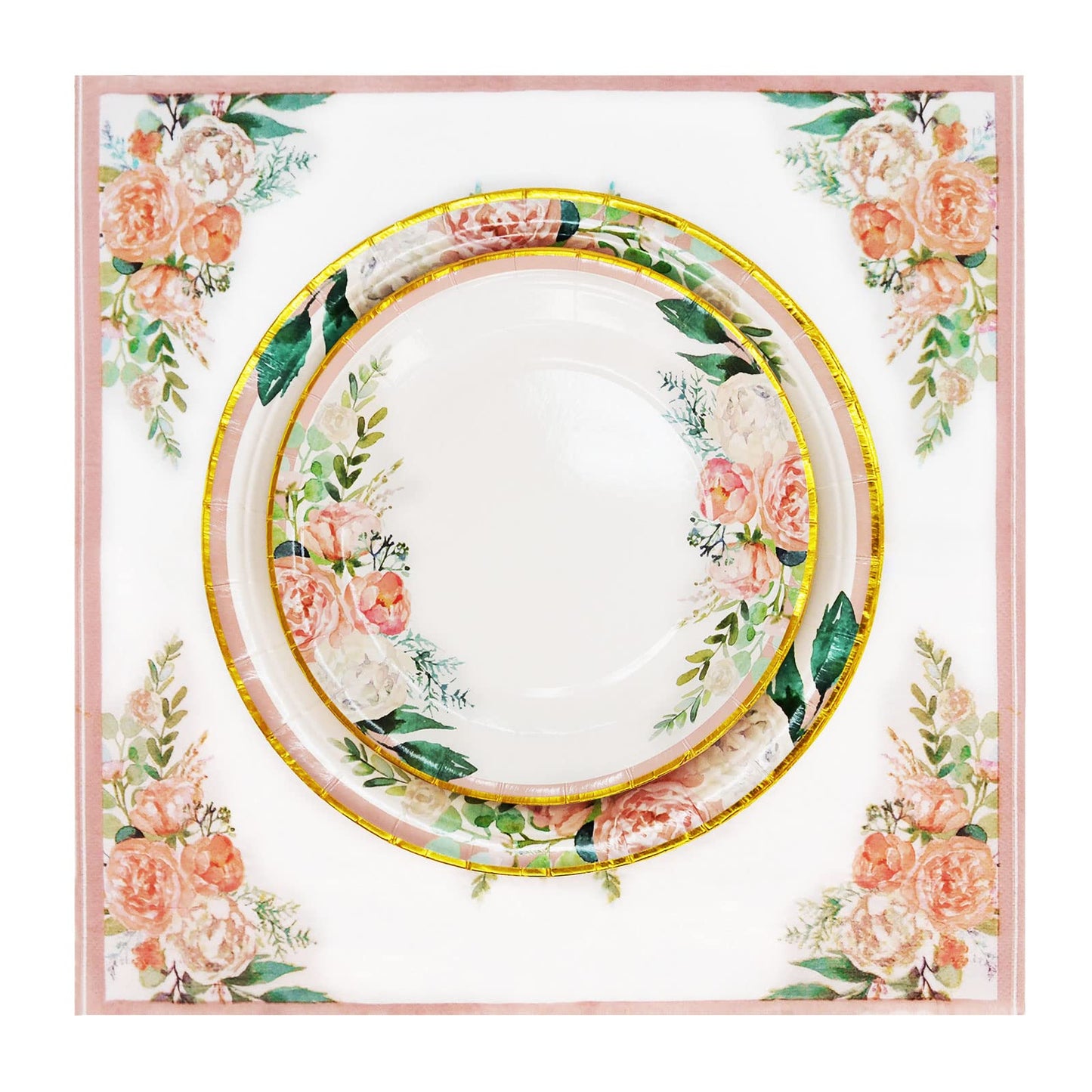 Boosolo Floral Party Supplies - Paper Plates and Napkins Sets for 50 Guests - Include Floral Party Disposable Paper Dinner Plates, Napkins for Baby or Bridal Shower, Birthday, Wedding