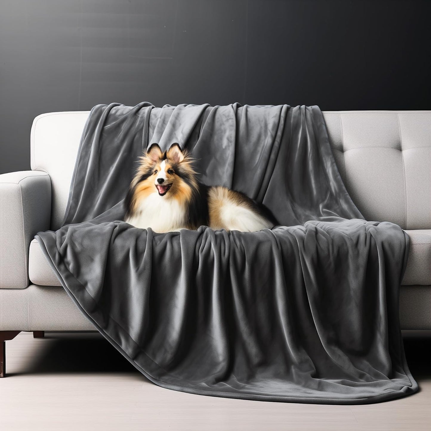 Waterproof Throw Blanket – Leakproof, Spill-Proof Flannel Blanket for Bed, Couch, Kids & Pets Protection, Reversible Water-Proof Design (Moon Grey & Starlit Grey, 40x60”)
