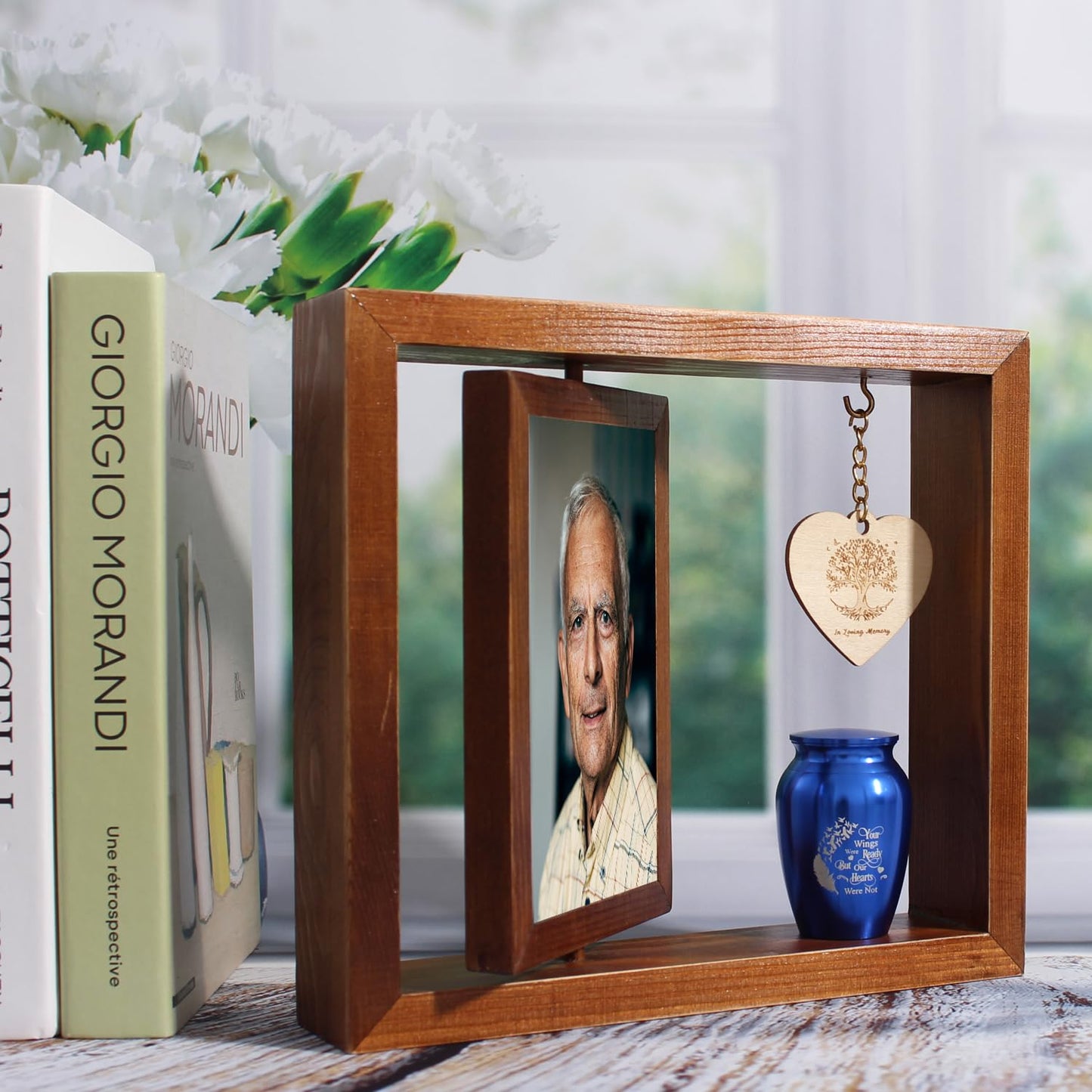 Contid Memorial Picture Frame and Small Urn Set Picture Frame with urn Mini Cremation picture Urn for Loss of Loved One,Frame Hold a 4’’-6’’ Photo, Mini Keepsake Sharing Funeral Urn with Brown Photo Frame
