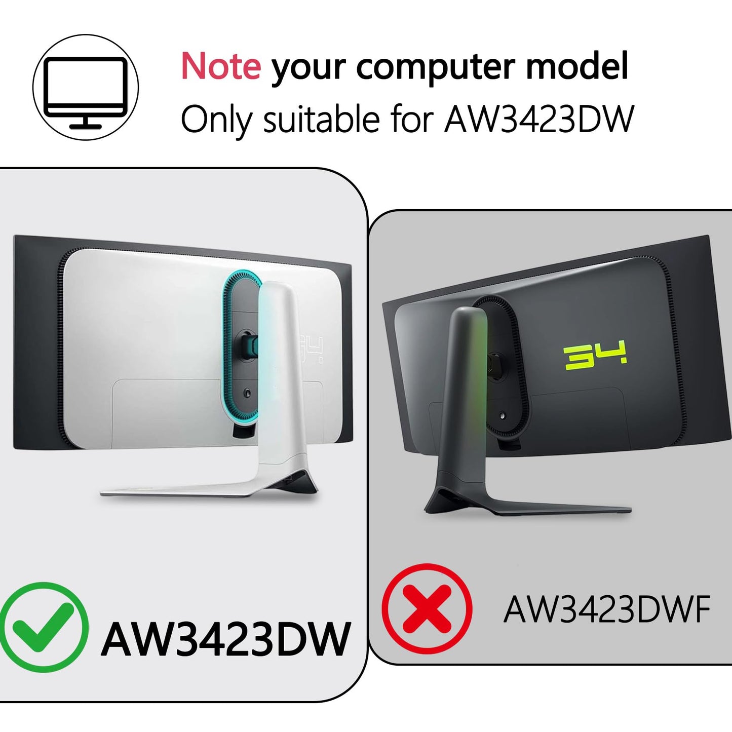 AW3423DW VESA Adapter Compatible with DELL Alienware 34" Curved QD-OLED Gaming Monitors (Fits AW3423DW)–75x75 to 100x100 VESA Mount Adapter Bracket