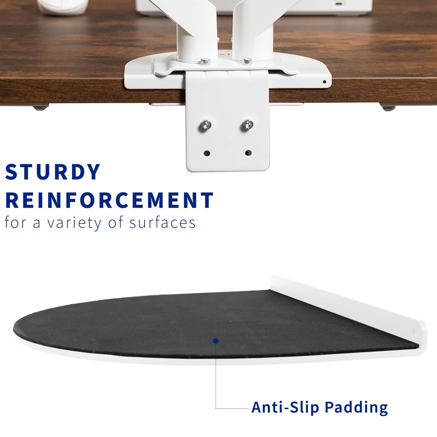 VIVO Steel Reinforcement Bracket Mount Plate for Thin, Glass, and Other Fragile Table Tops, Clamp Compatible with Most Monitor Stand C-Clamp Installations, White, STAND-AC01RW